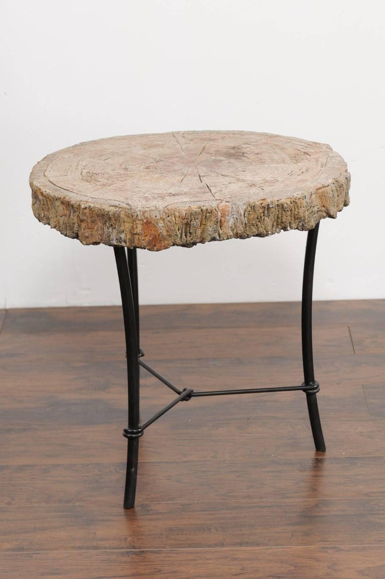 Antique French 1920s Faux Bois  Stone Round Side Table  on 