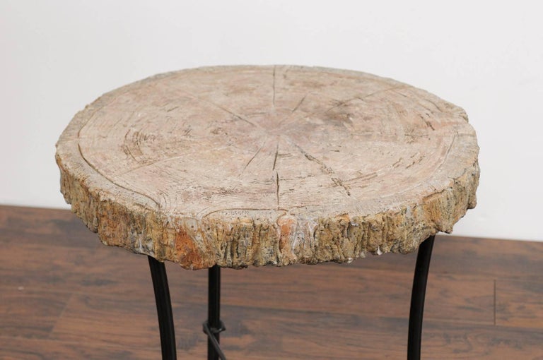 Antique French 1920s Faux Bois  Stone Round Side Table  on 