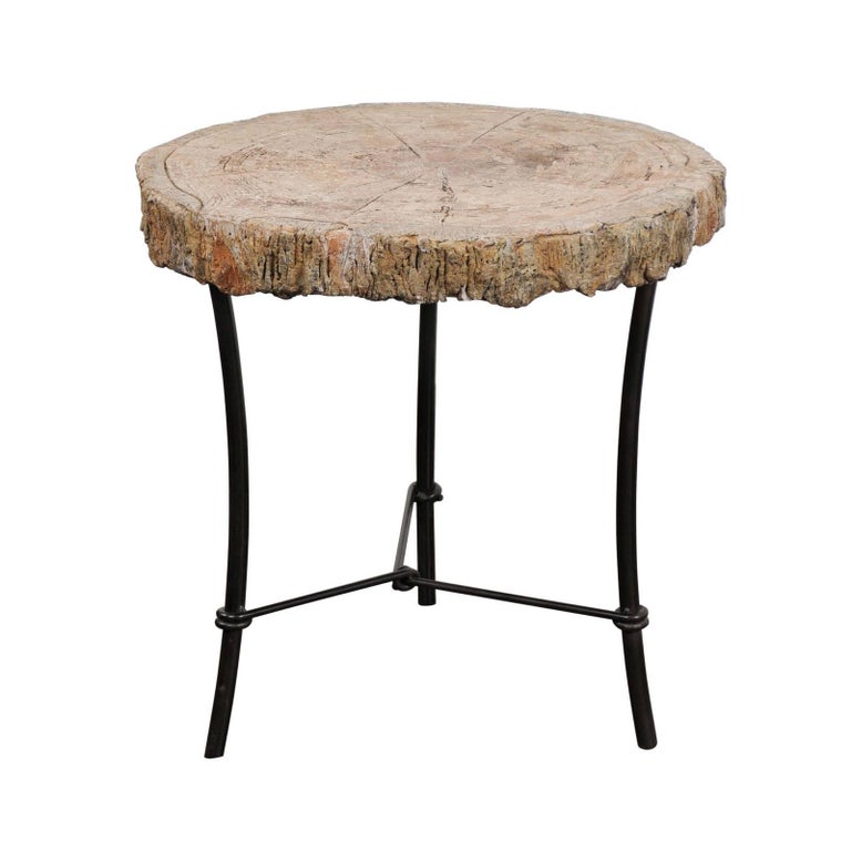 Antique French 1920s Faux Bois  Stone Round Side Table  on 