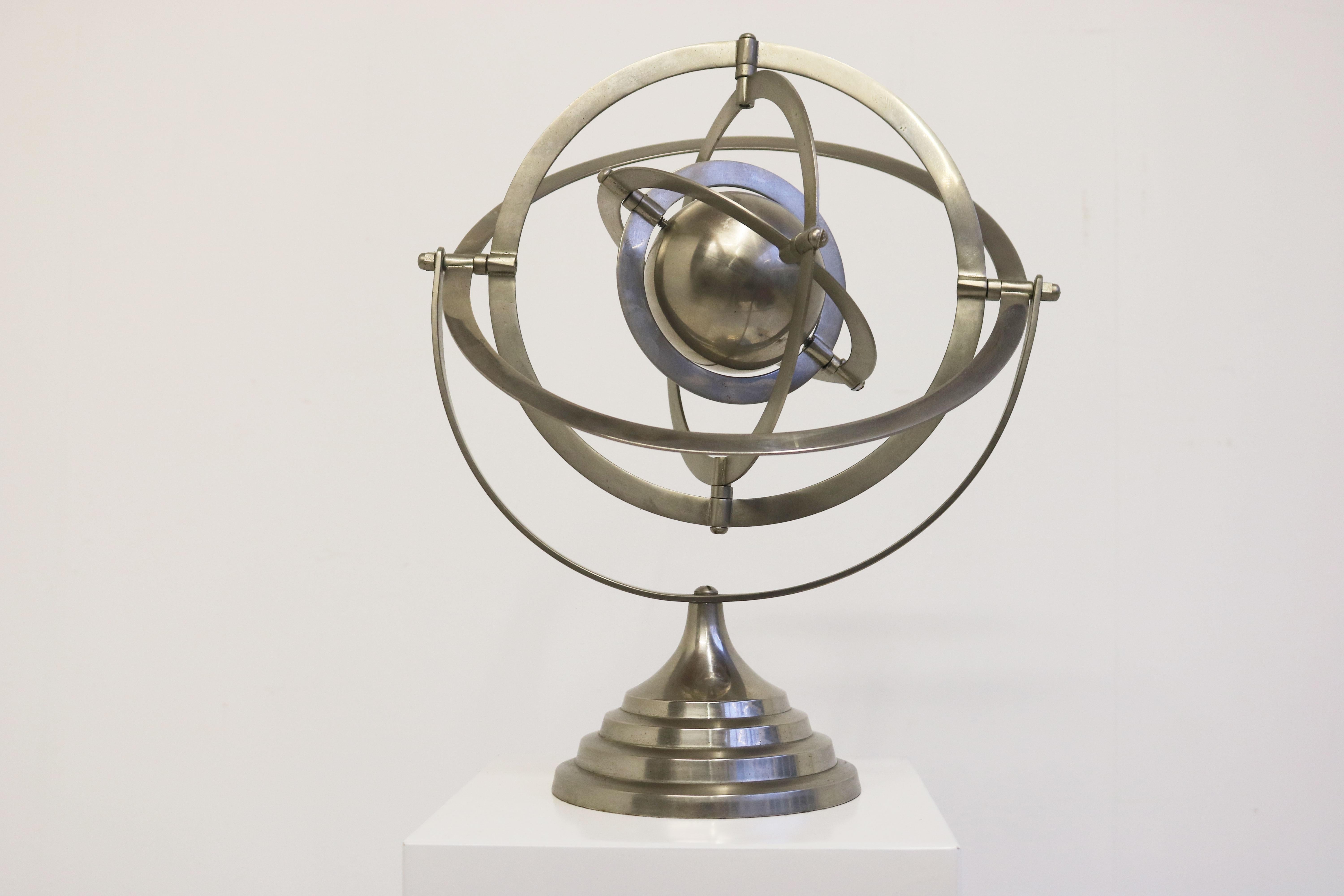 Very decorative & most rare this antique Art Deco Astrolabe from the 1930s 
Made from polished chrome, with 5 turning rings and a large center sphere. 
This would make a stunning decorative piece on any desk or office space 
Amazing for collectors