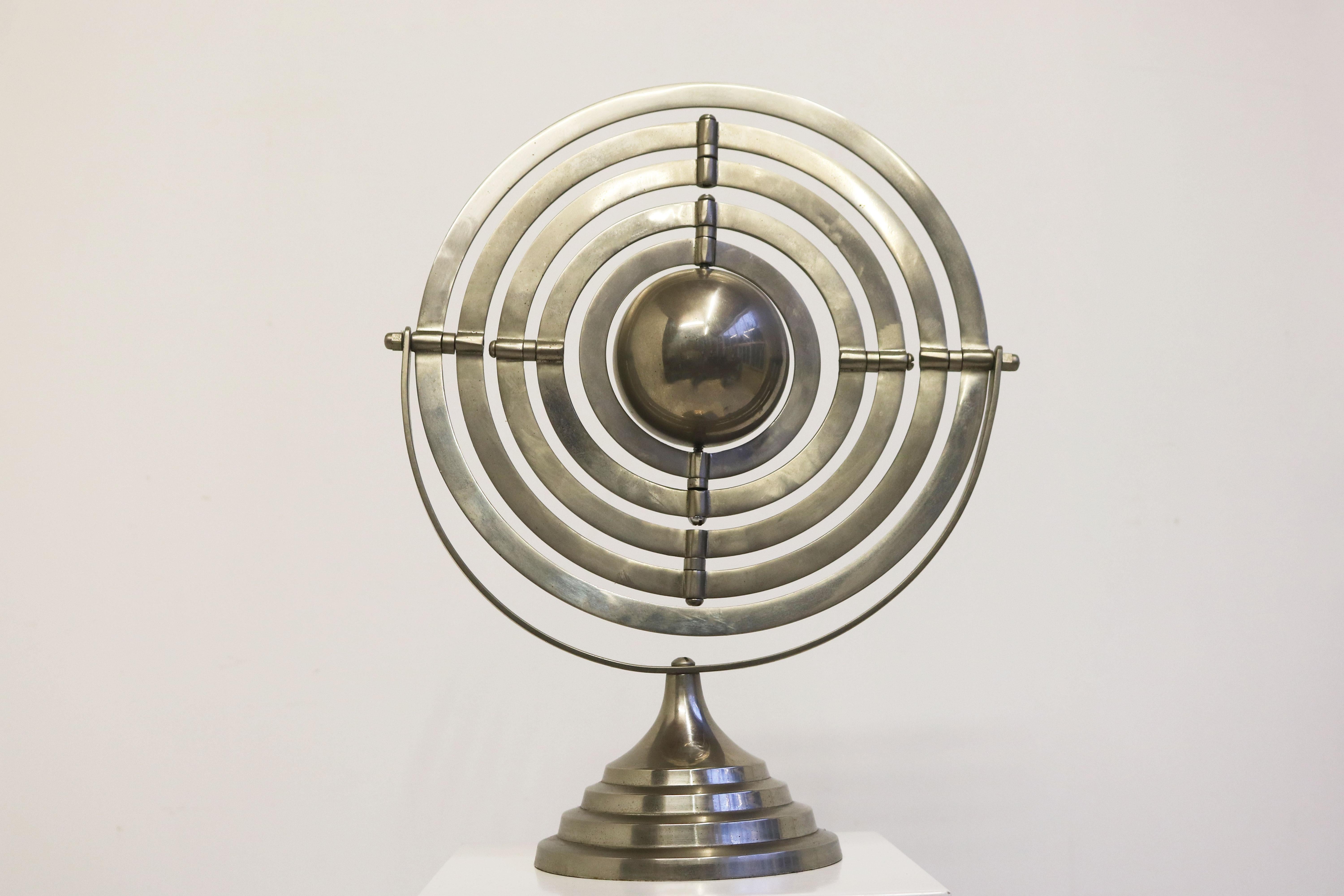 Antique French 1930 Art Deco Astrolabe chrome desk decoration kinetic sculpture For Sale 1
