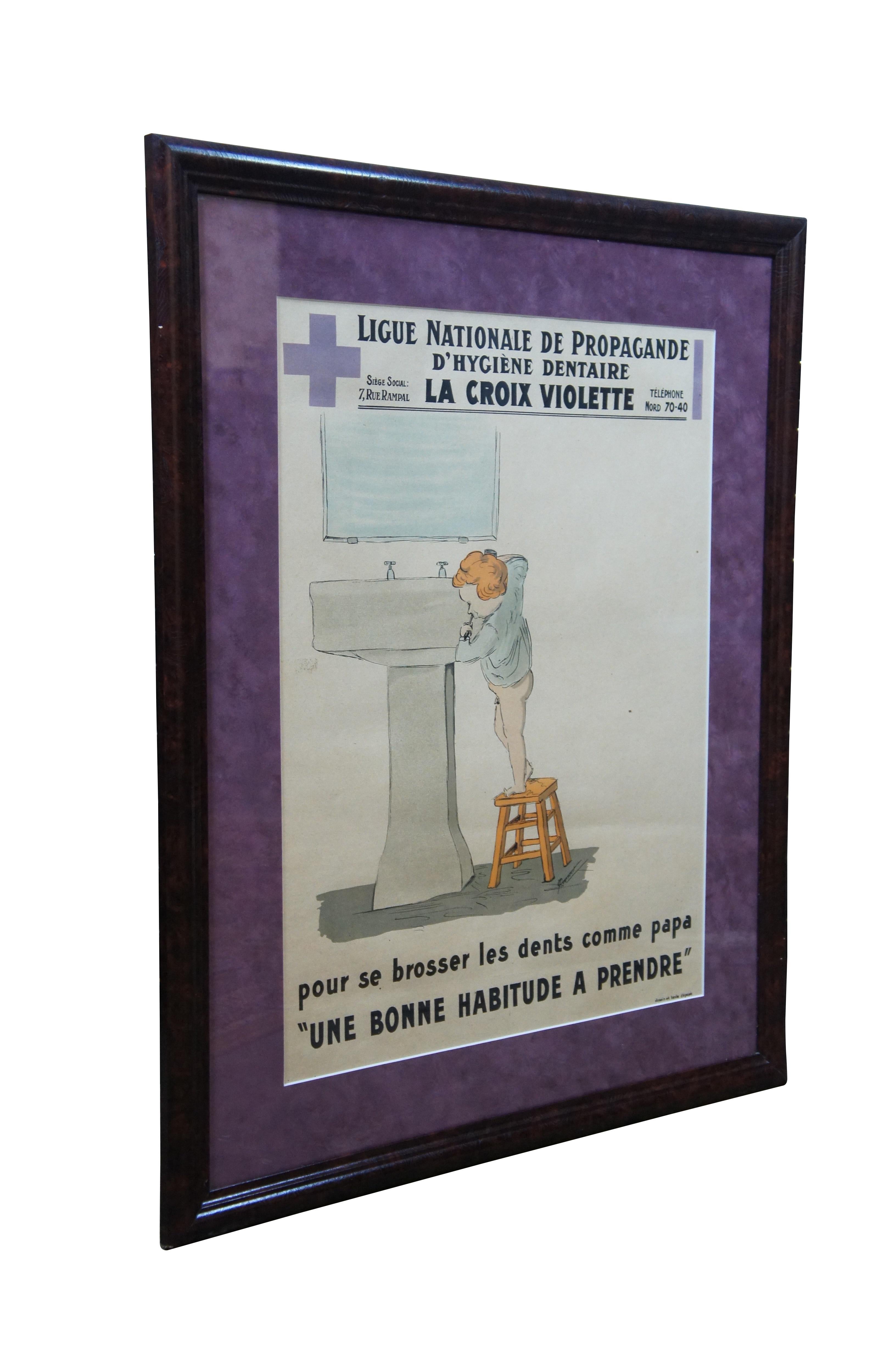 Antique French 1930 La Croix Violette Dental Hygiene Teeth Propaganda Poster 34