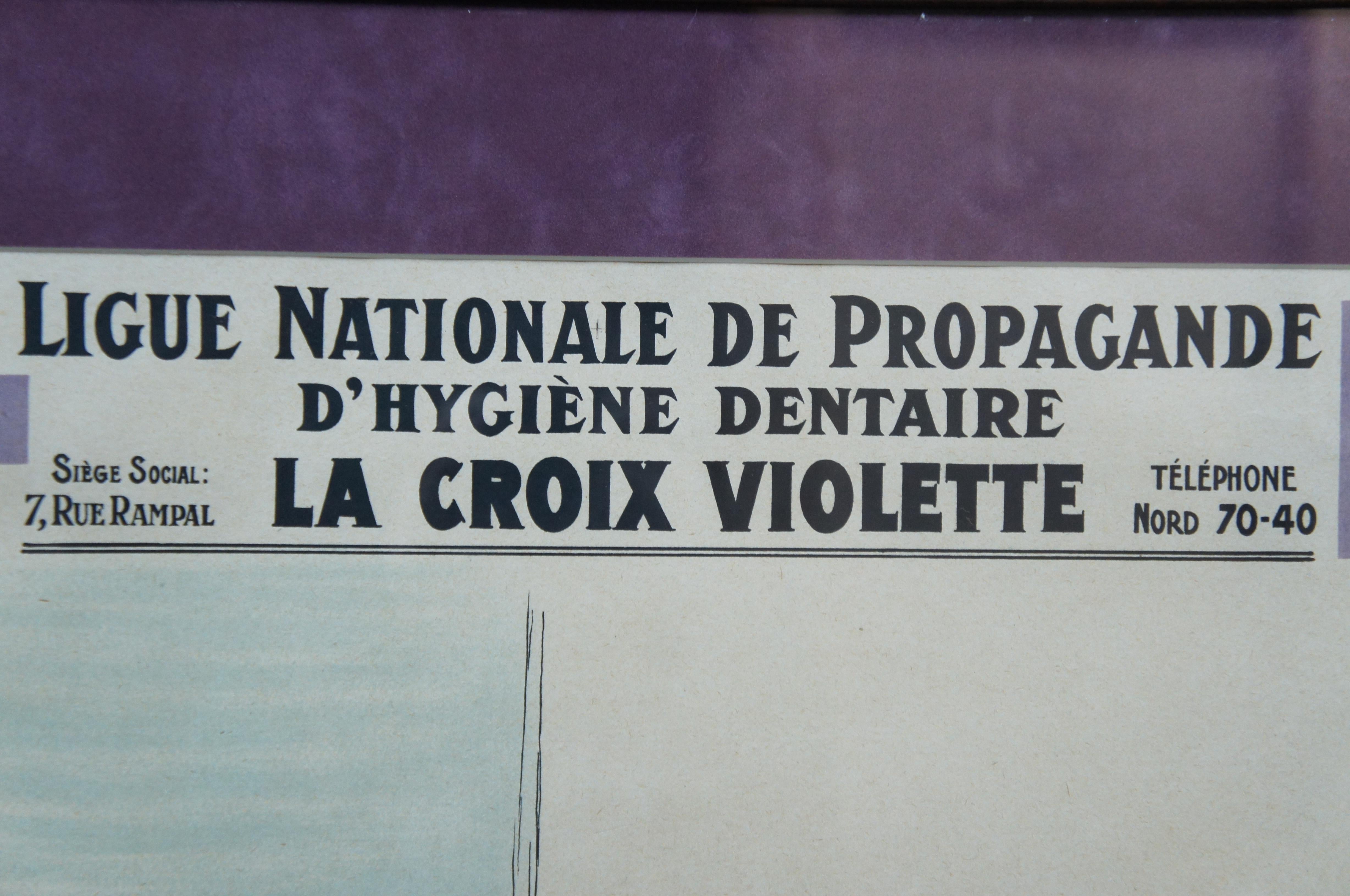 Antique French 1930 La Croix Violette Dental Hygiene Teeth Propaganda Poster 34