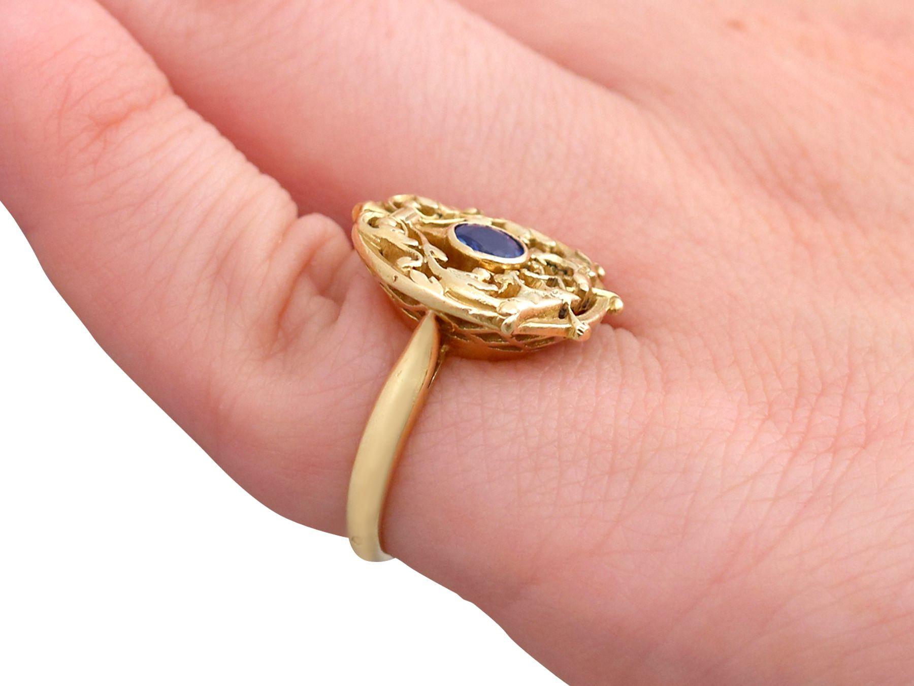 Antique French 1930s Sapphire and Yellow Gold Cocktail Ring 1