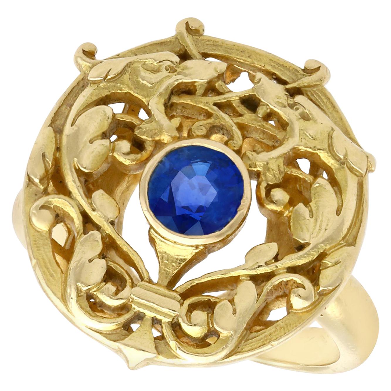 Antique French 1930s Sapphire and Yellow Gold Cocktail Ring