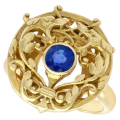 Antique French 1930s Sapphire and Yellow Gold Cocktail Ring