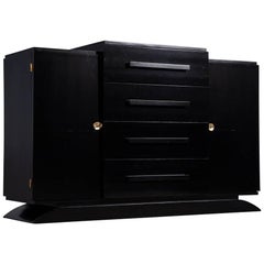 Vintage French 1940s Art Deco Black Lacquer Sideboard Buffet