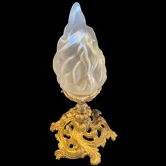 Antique French 1950s Frosted Flame Torch Ceiling Pendant Lights
