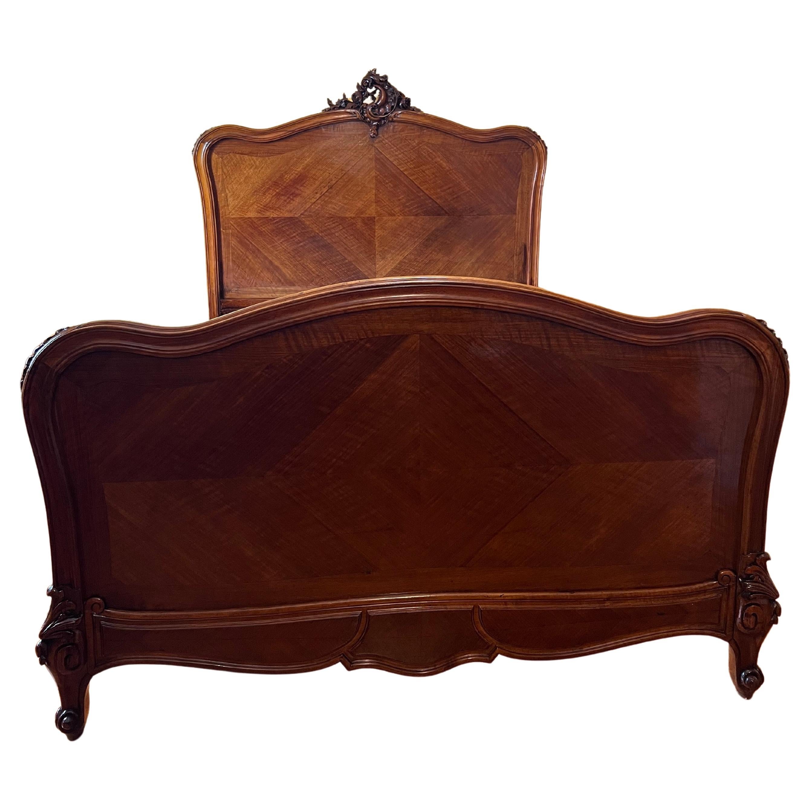 Antique French Bed US Double Carved Mahogany 19th Century Louis, circa