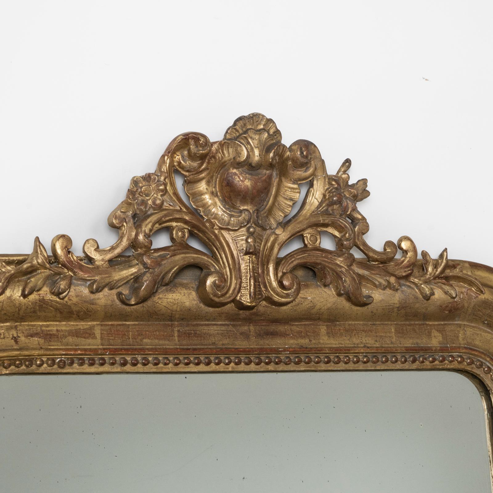 Hand-Crafted Antique French 19th C Gilt Wood Louis Philippe Mirror with Small Heart Crest