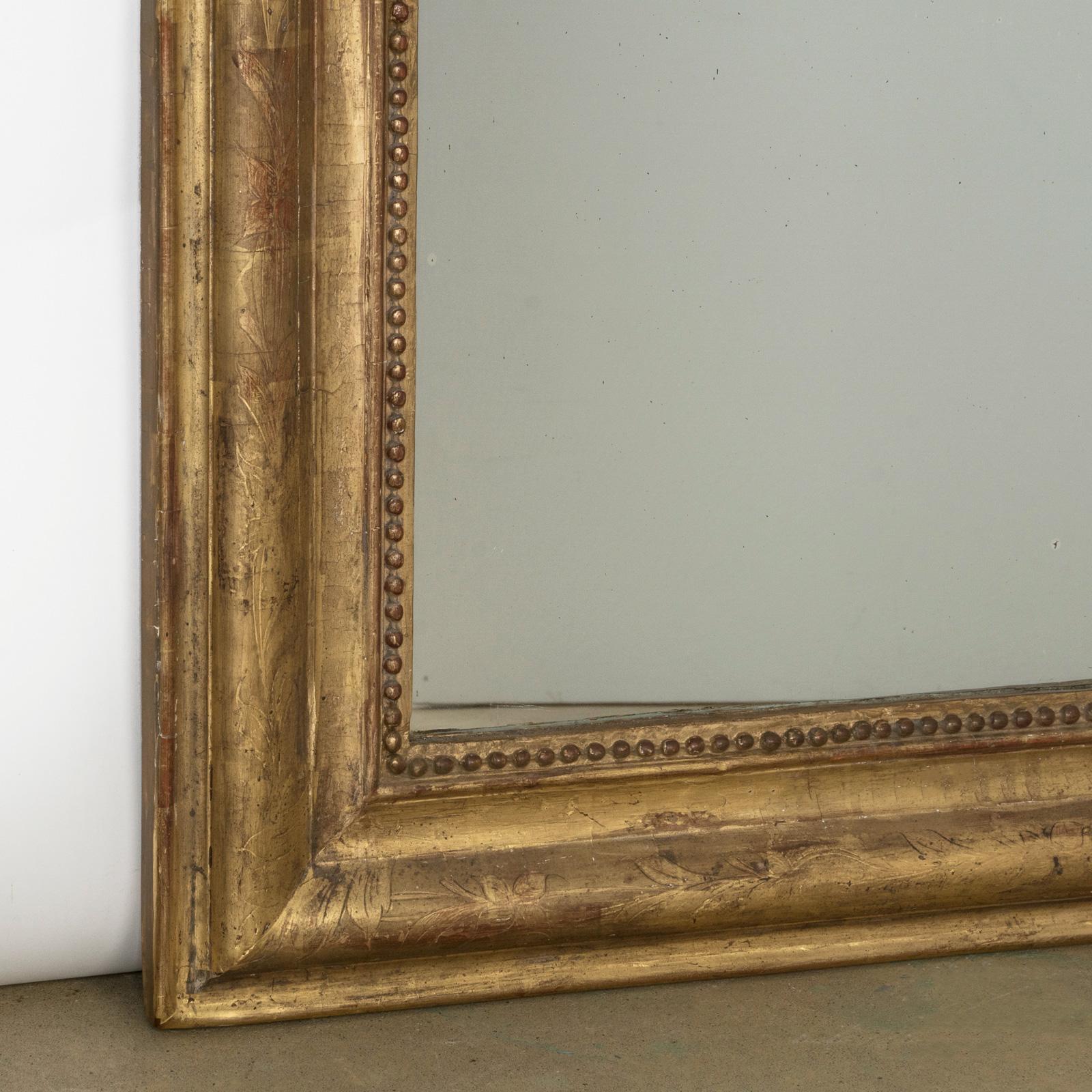 19th Century Antique French 19th C Gilt Wood Louis Philippe Mirror with Small Heart Crest