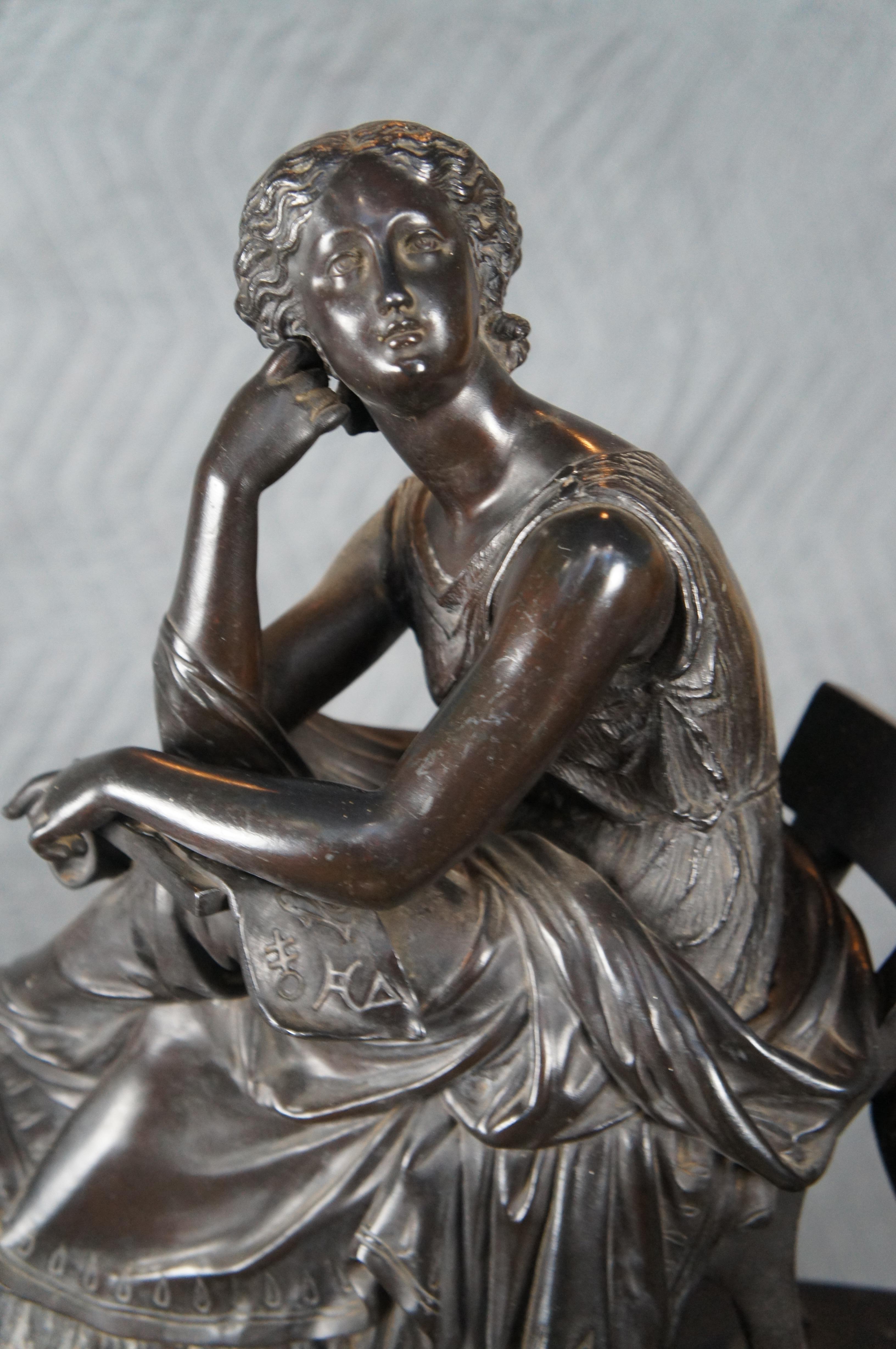 Antique French 19th C Japy Fil Classical Figure Bronze Slate Marble Mantel Clock In Good Condition For Sale In Dayton, OH