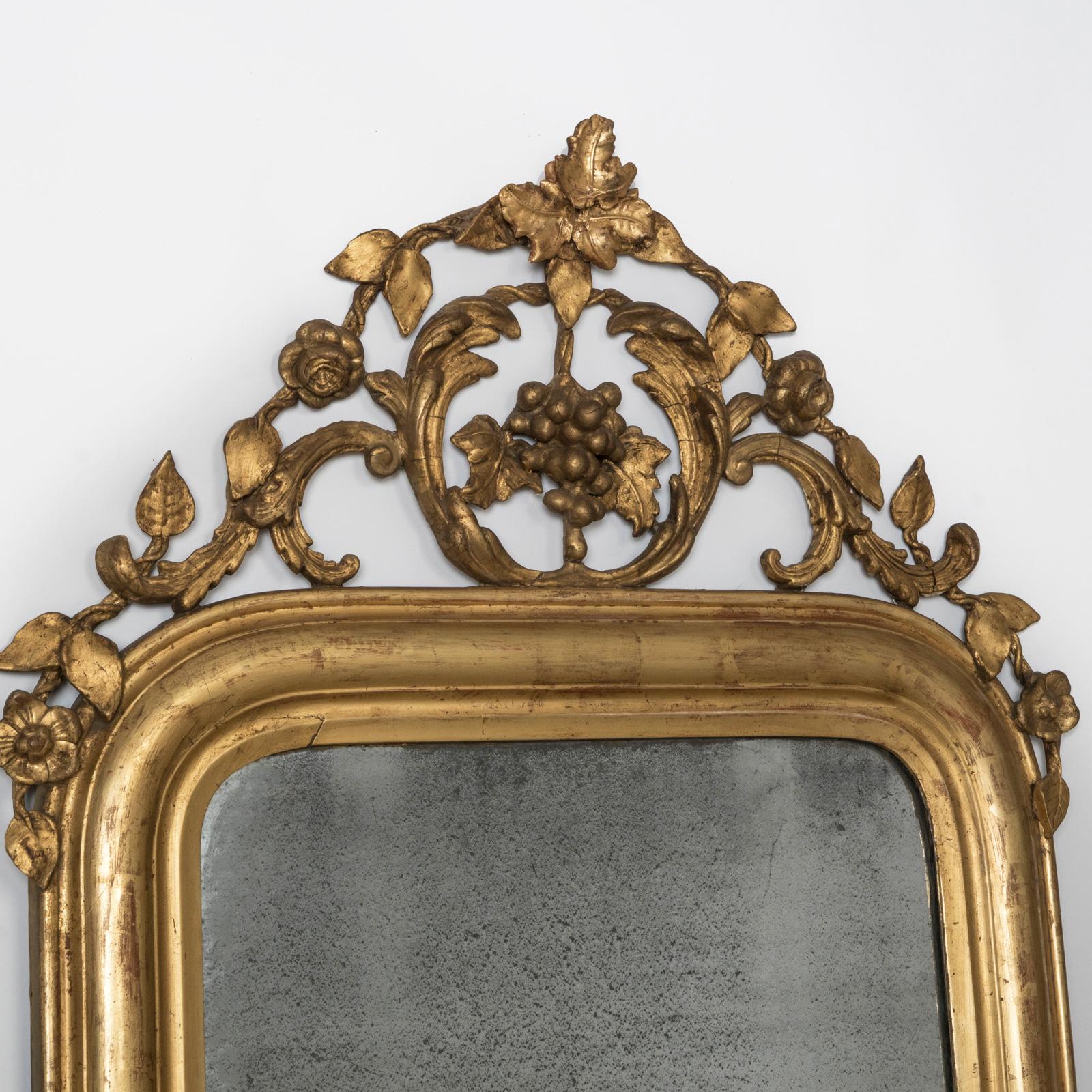 Hand-Crafted Antique French 19th C Louis Philippe Mirror with Foliage and Grape Motifs For Sale