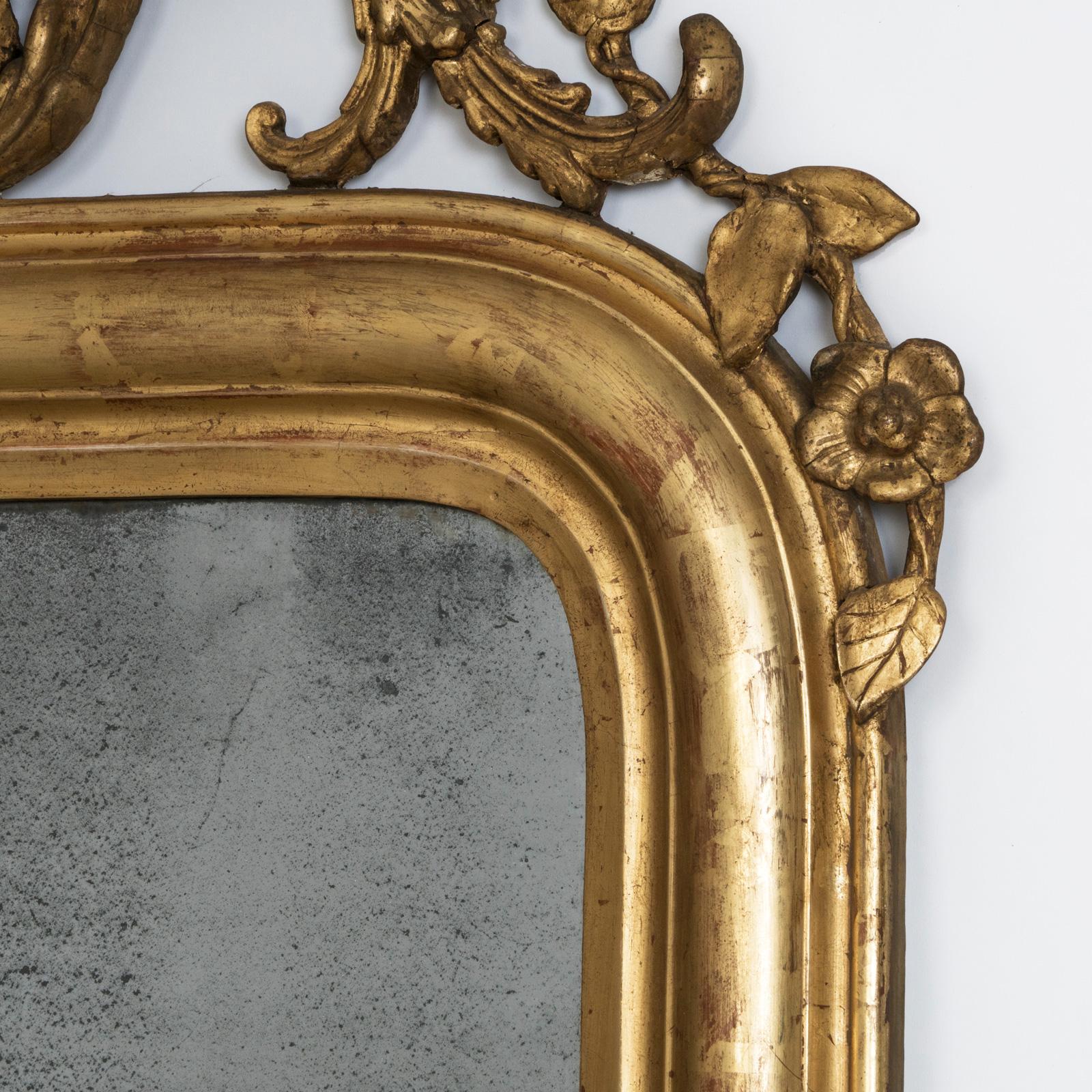 Antiker französischer Louis Philippe-Spiegel des 19. Jahrhunderts mit Laub- und Traubenmotiven (Handgefertigt) im Angebot