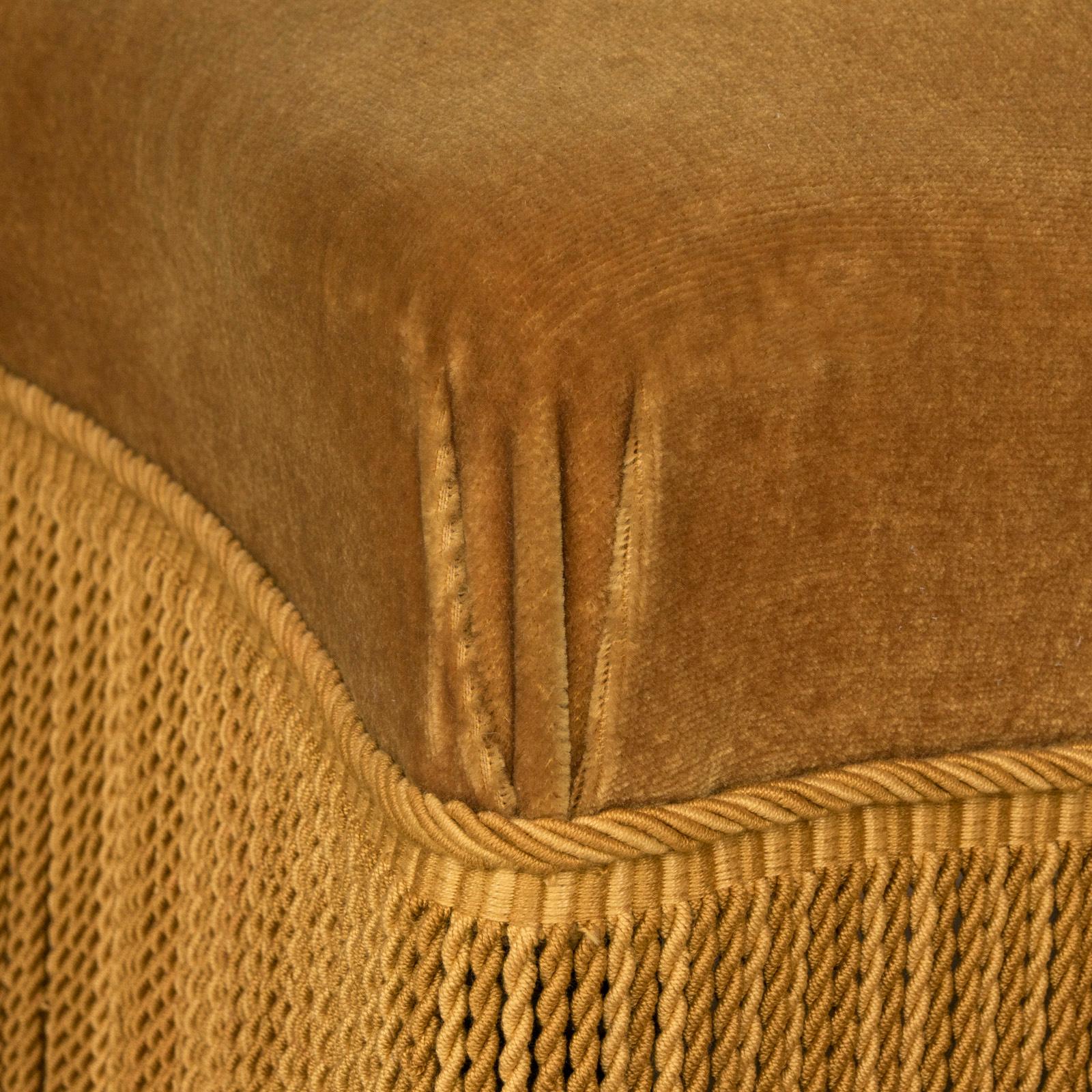 Français Antiquité française A.I.C. Mustard Velvet Napoleon III Stool or Foot Bench en vente