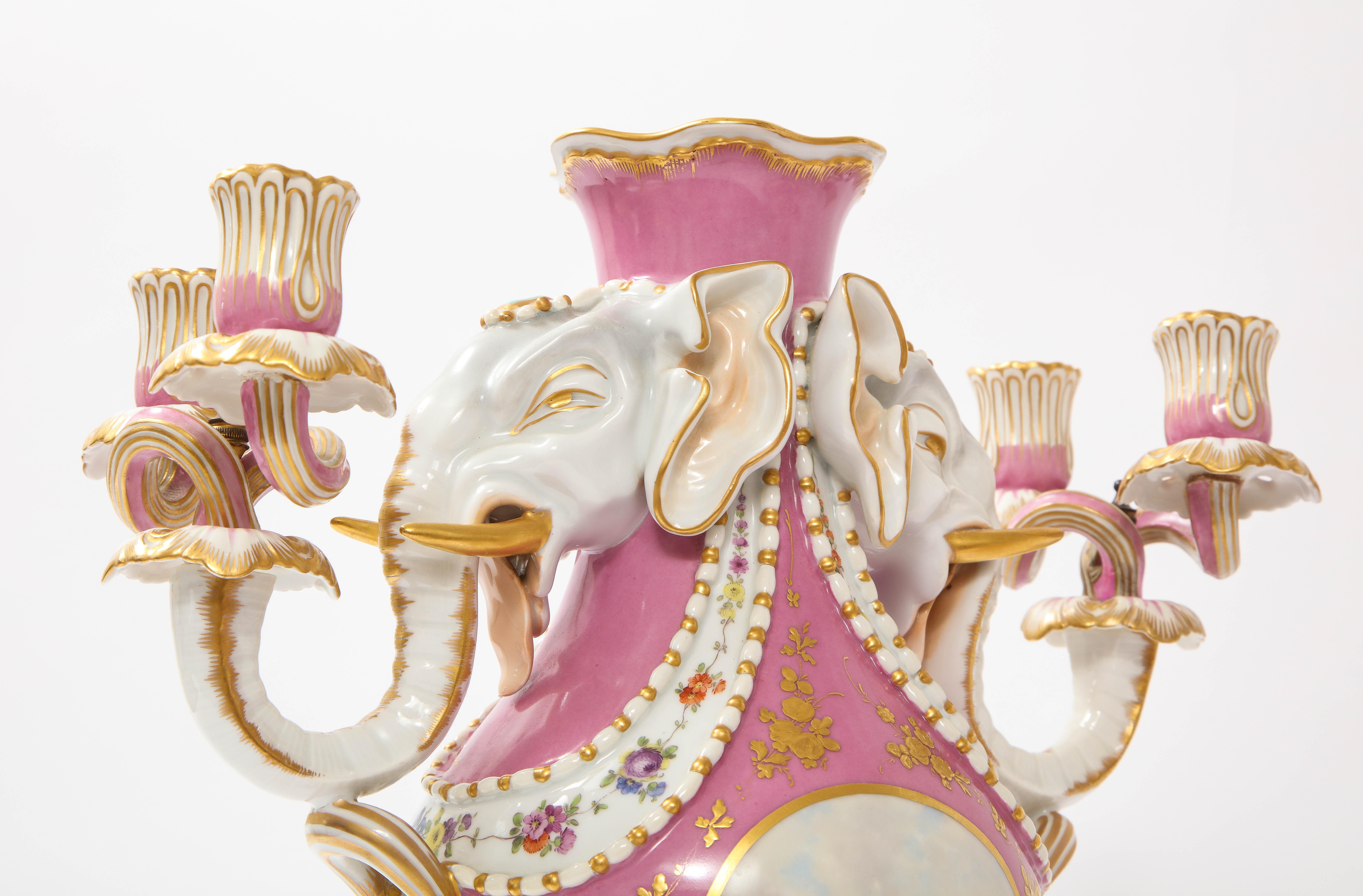 Antique French 19th C Pink Ground Sevres Style 3-Piece Pot-Pourri/Candelabra Set en vente 4