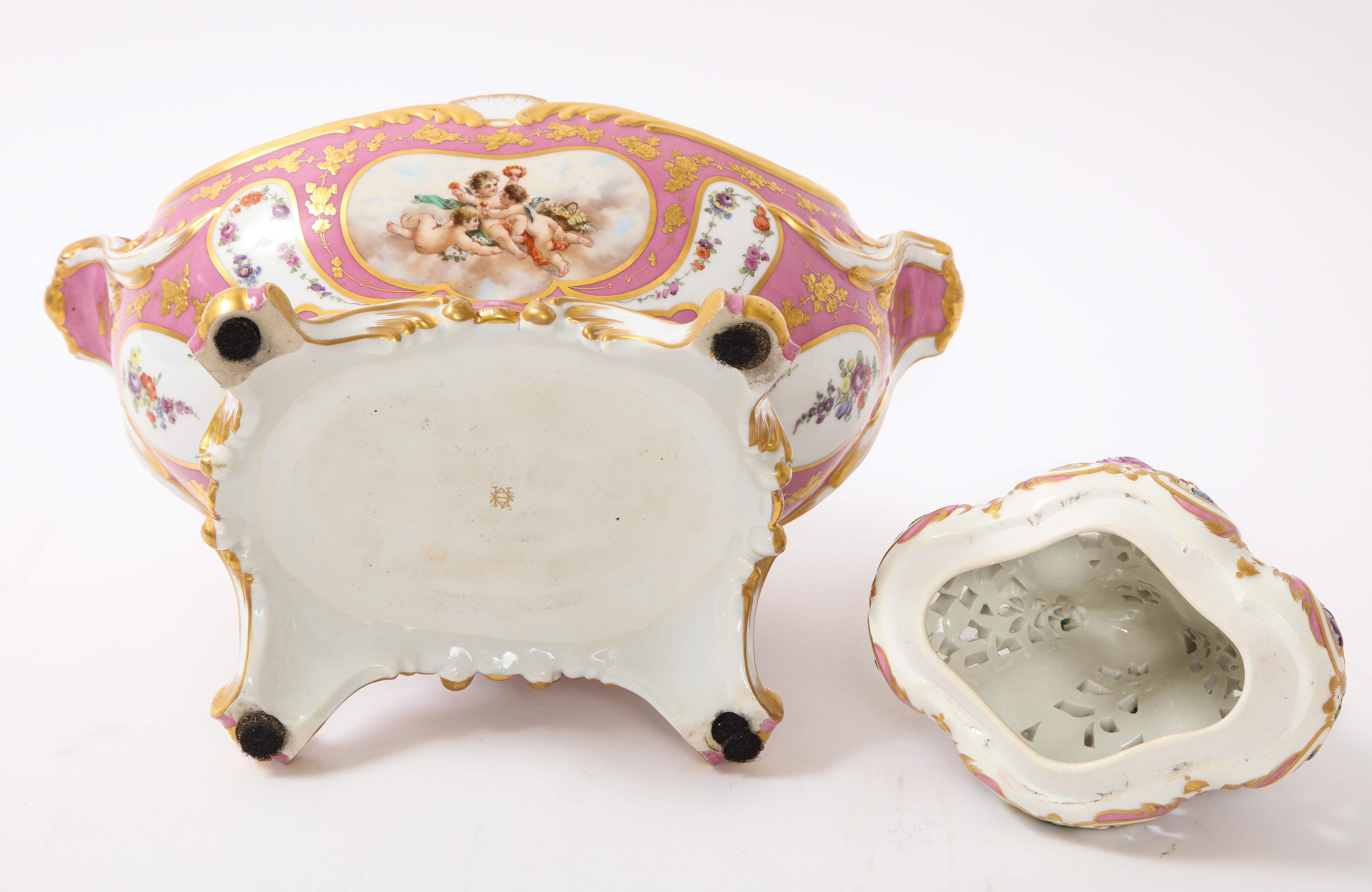 Antique French 19th C Pink Ground Sevres Style 3-Piece Pot-Pourri/Candelabra Set en vente 9