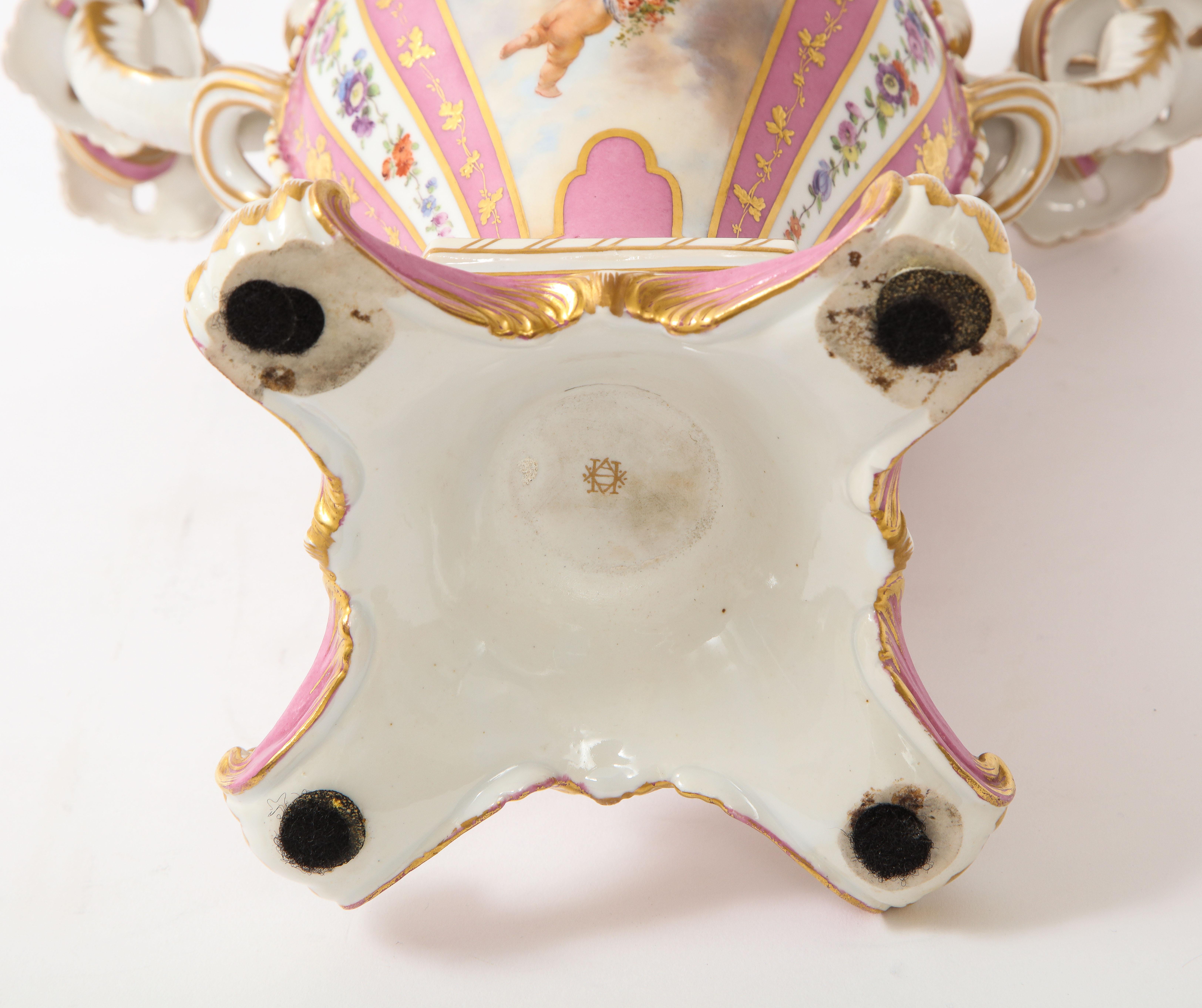 Antique French 19th C Pink Ground Sevres Style 3-Piece Pot-Pourri/Candelabra Set en vente 12