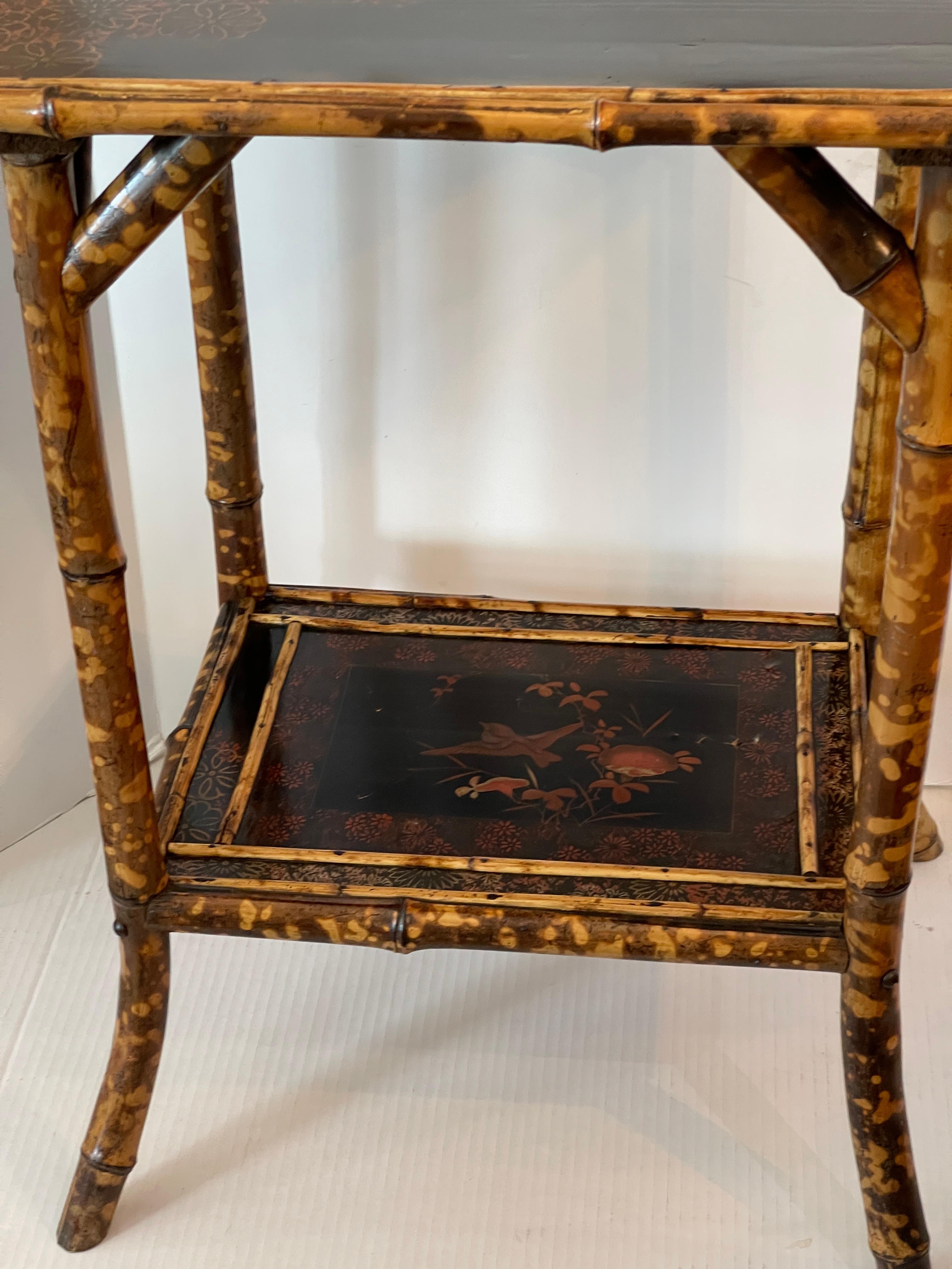 Antique French 19Th. C. Tortoiseshell Bamboo & Lacquer Two Tier  Side Table 4