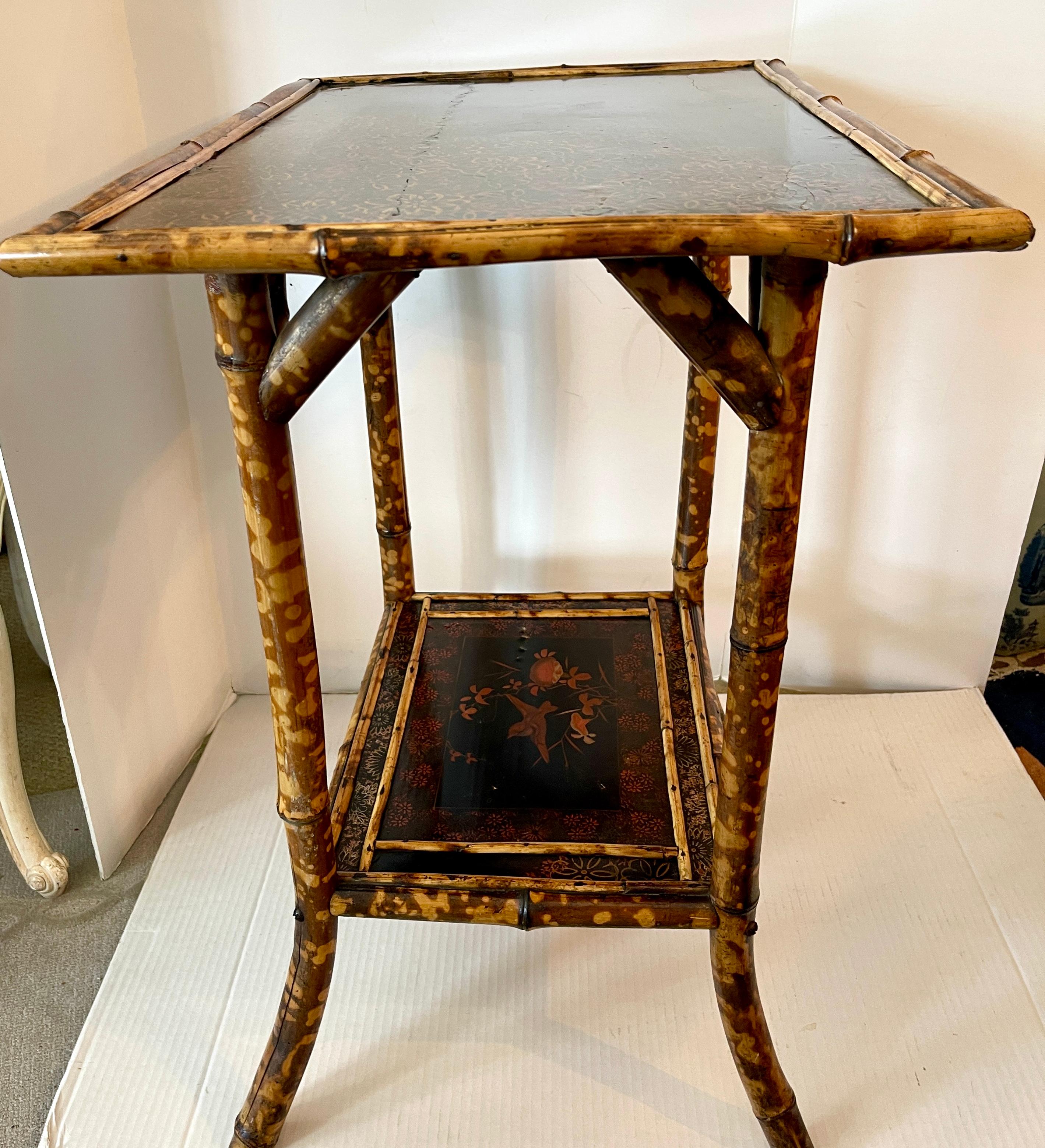 Antique French 19Th. C. Tortoiseshell Bamboo & Lacquer Two Tier  Side Table 6