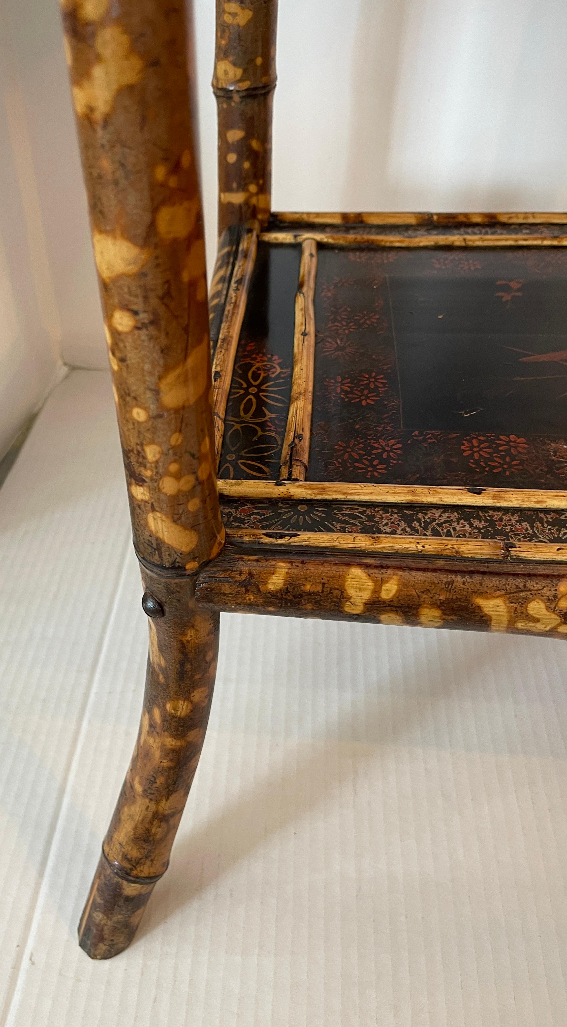 Antique French 19Th. C. Tortoiseshell Bamboo & Lacquer Two Tier  Side Table 7