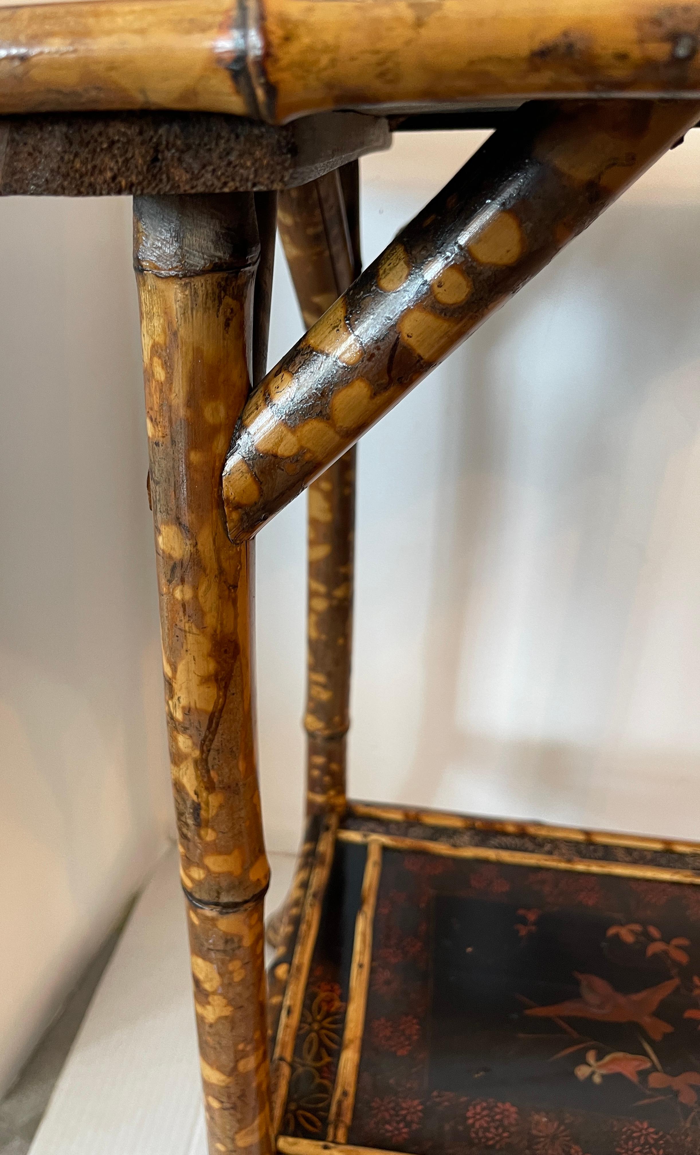 Antique French 19Th. C. Tortoiseshell Bamboo & Lacquer Two Tier  Side Table 8