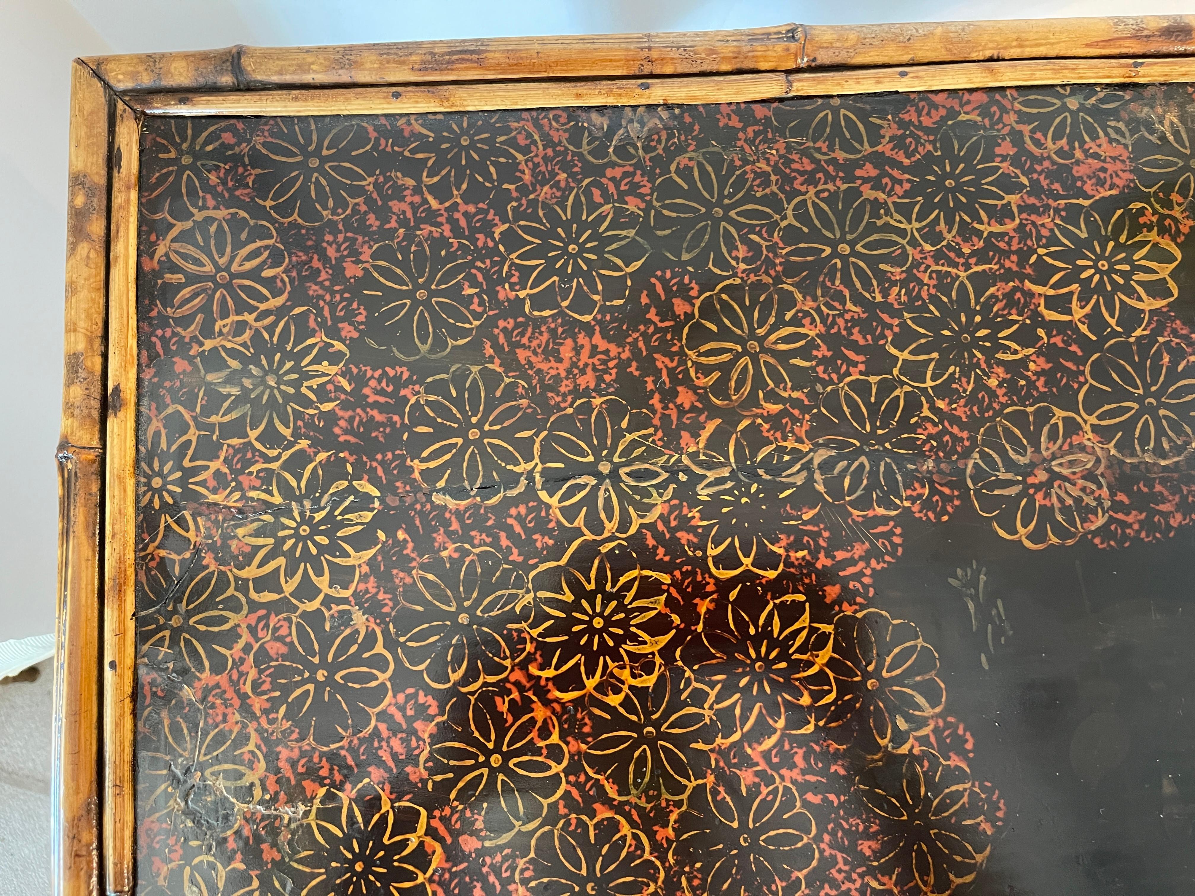 Antique French 19Th. C. Tortoiseshell Bamboo & Lacquer Two Tier  Side Table 9