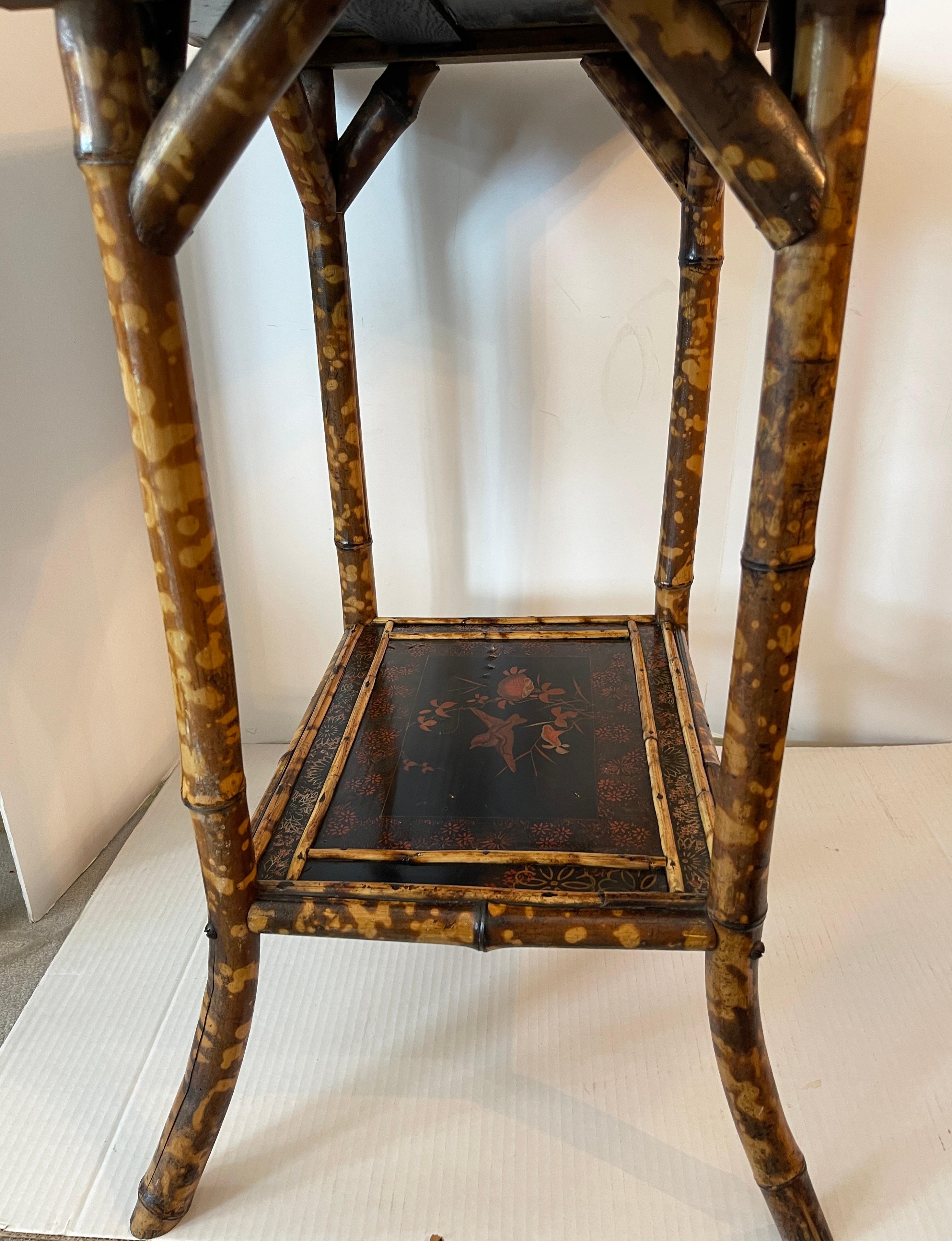 Antique French 19Th. C. Tortoiseshell Bamboo & Lacquer Two Tier  Side Table 10