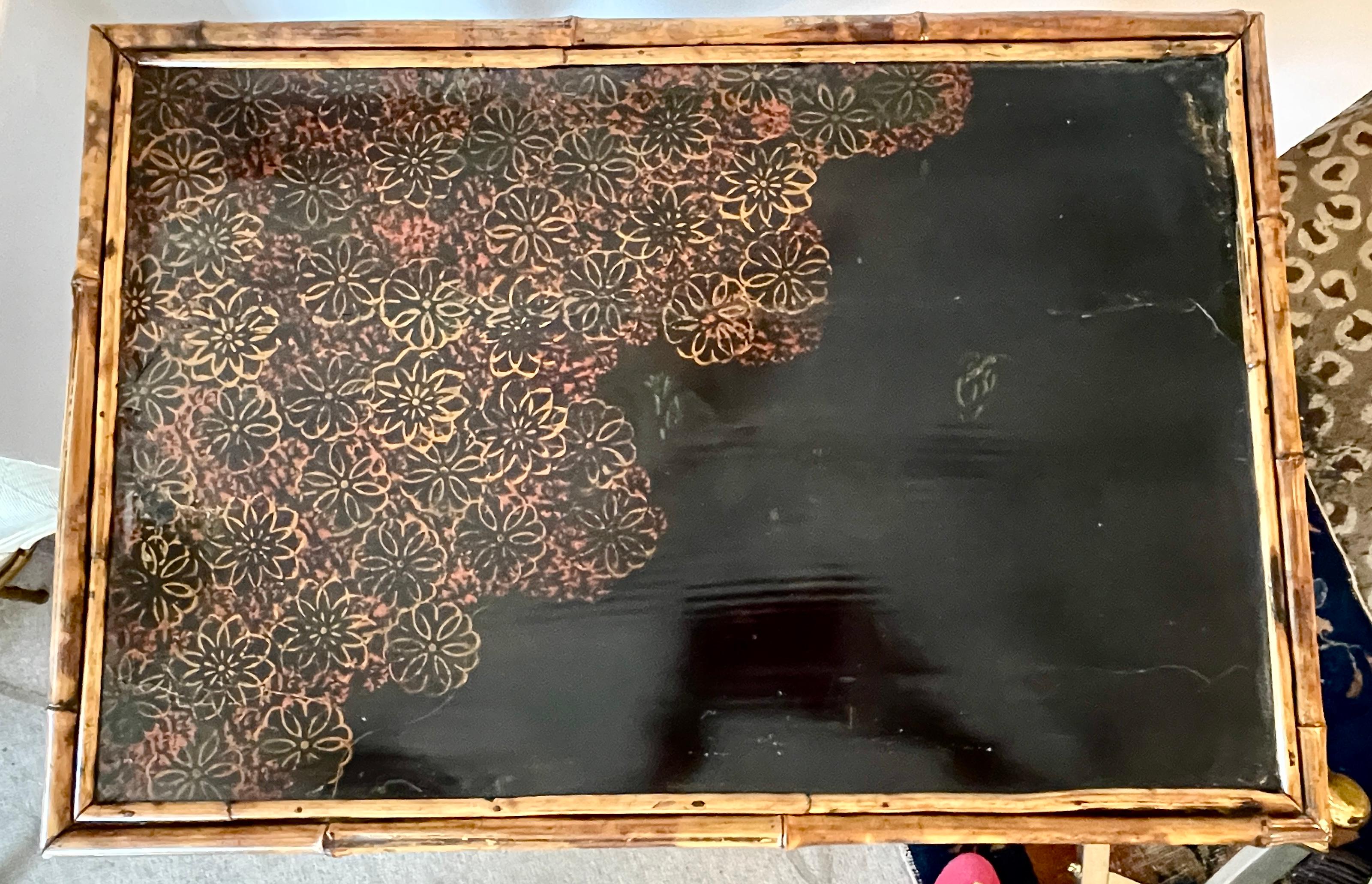 Antique French 19Th. C. Tortoiseshell Bamboo & Lacquer Two Tier  Side Table In Good Condition In West Palm Beach, FL