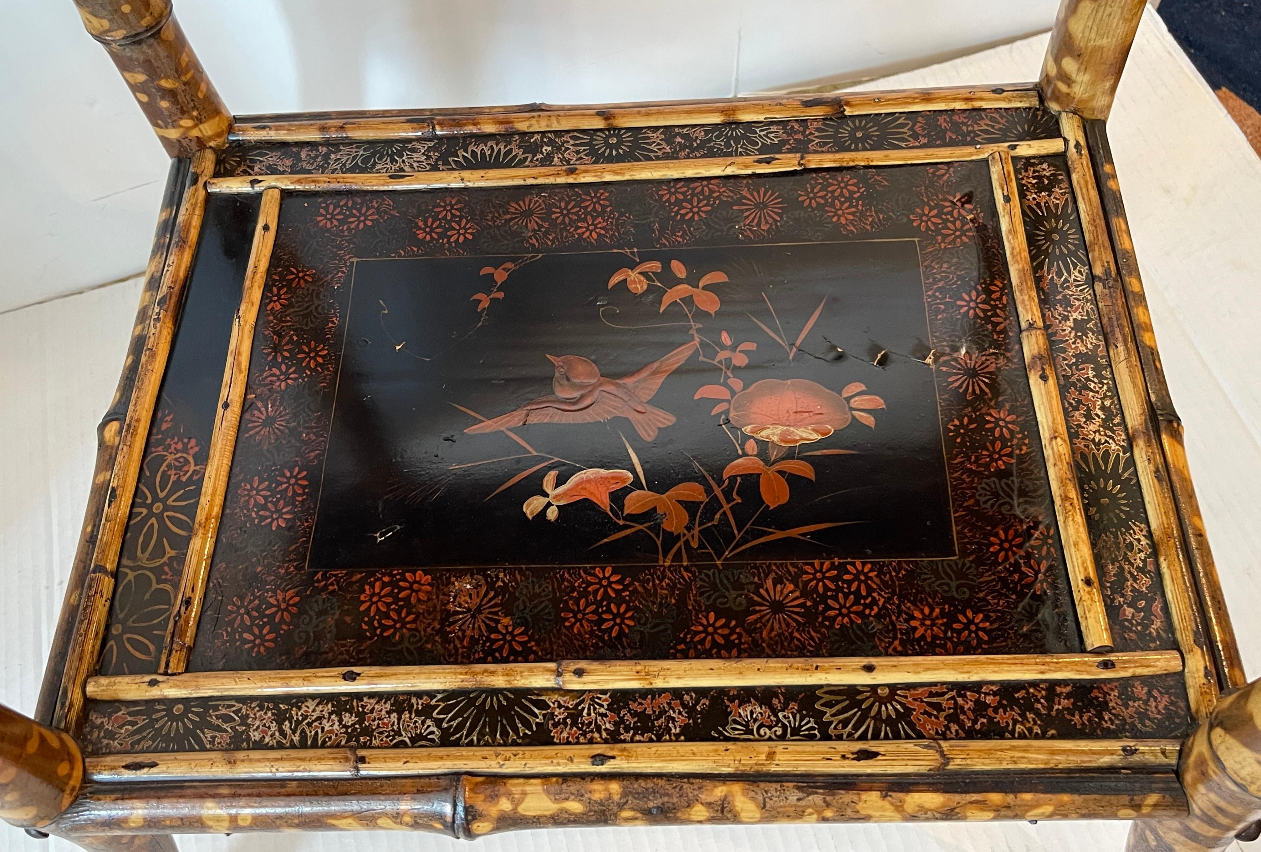Late 19th Century Antique French 19Th. C. Tortoiseshell Bamboo & Lacquer Two Tier  Side Table