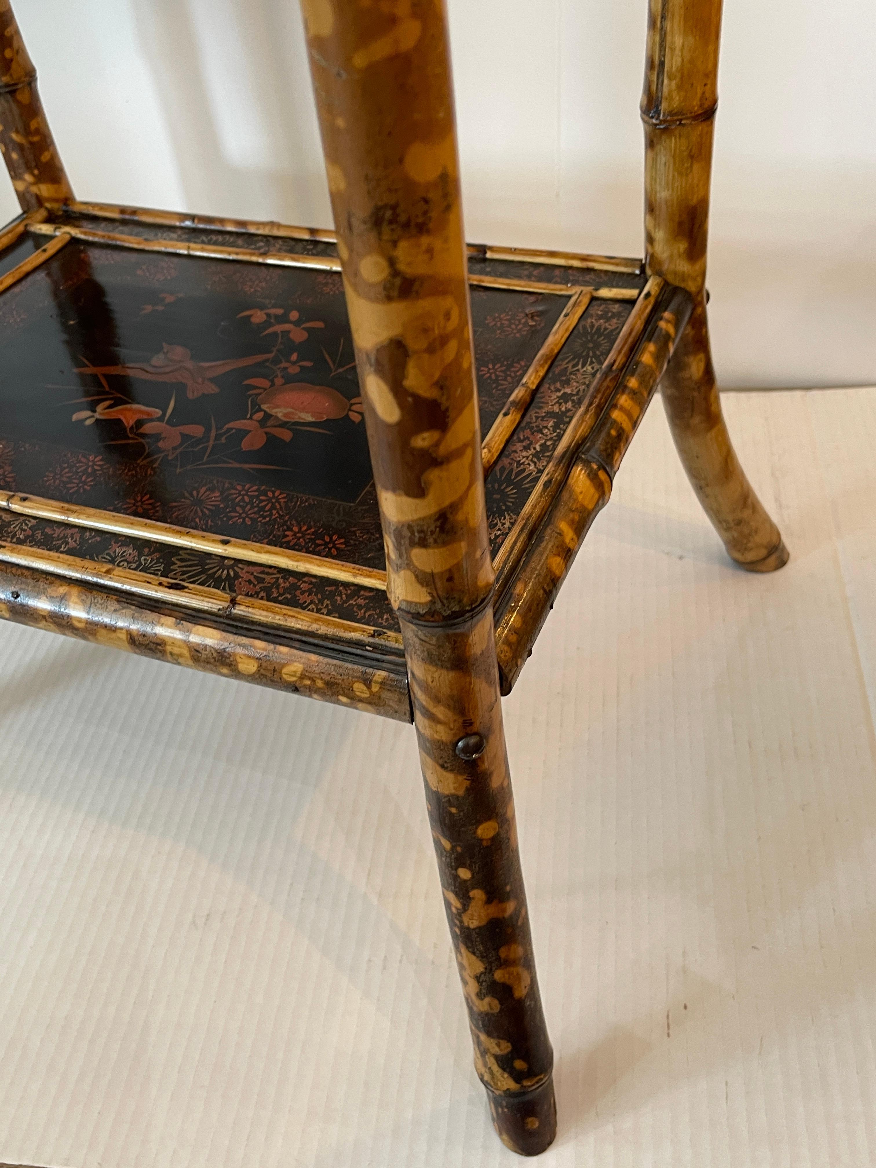 Antique French 19Th. C. Tortoiseshell Bamboo & Lacquer Two Tier  Side Table 1