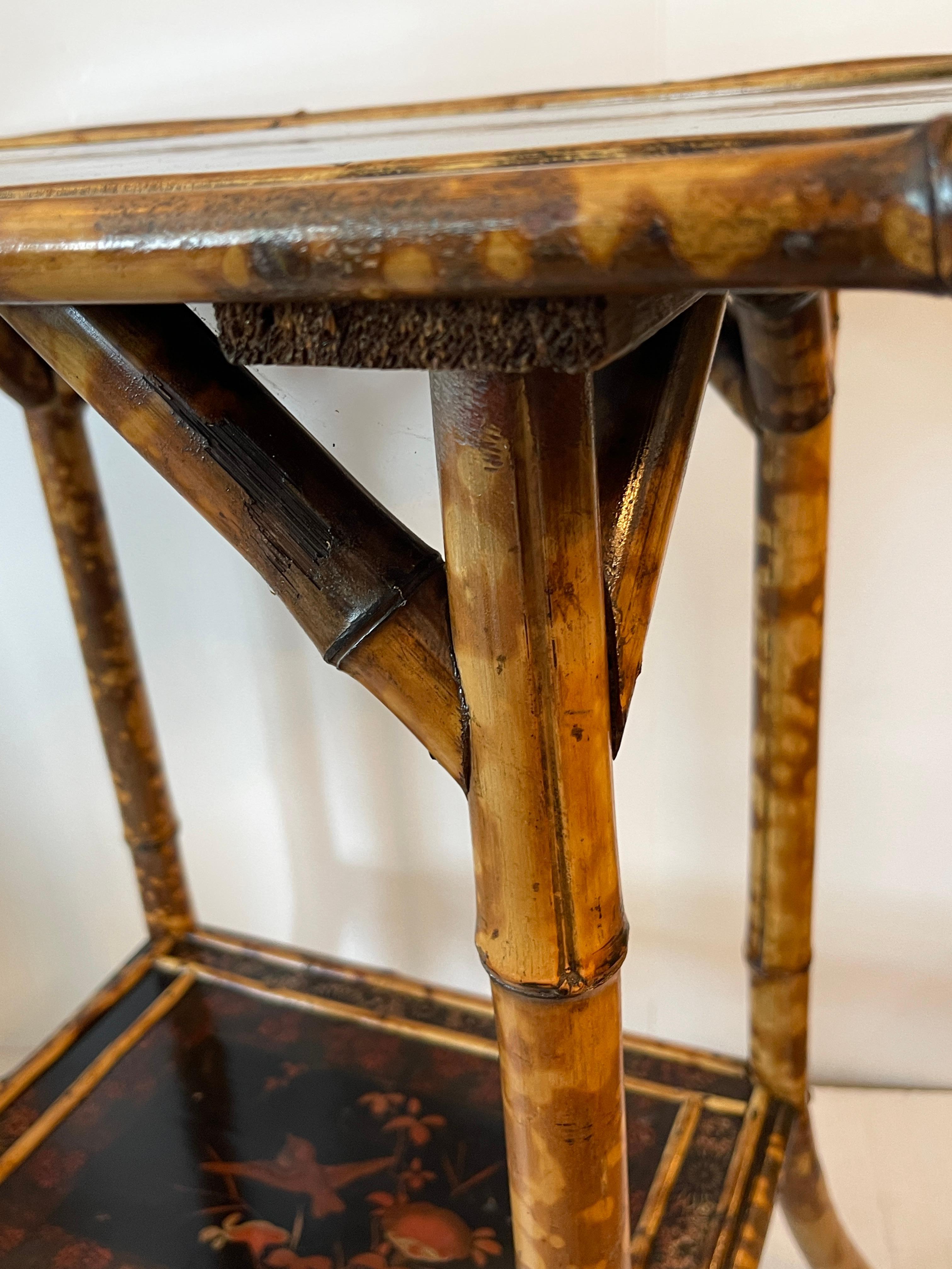 Antique French 19Th. C. Tortoiseshell Bamboo & Lacquer Two Tier  Side Table 2