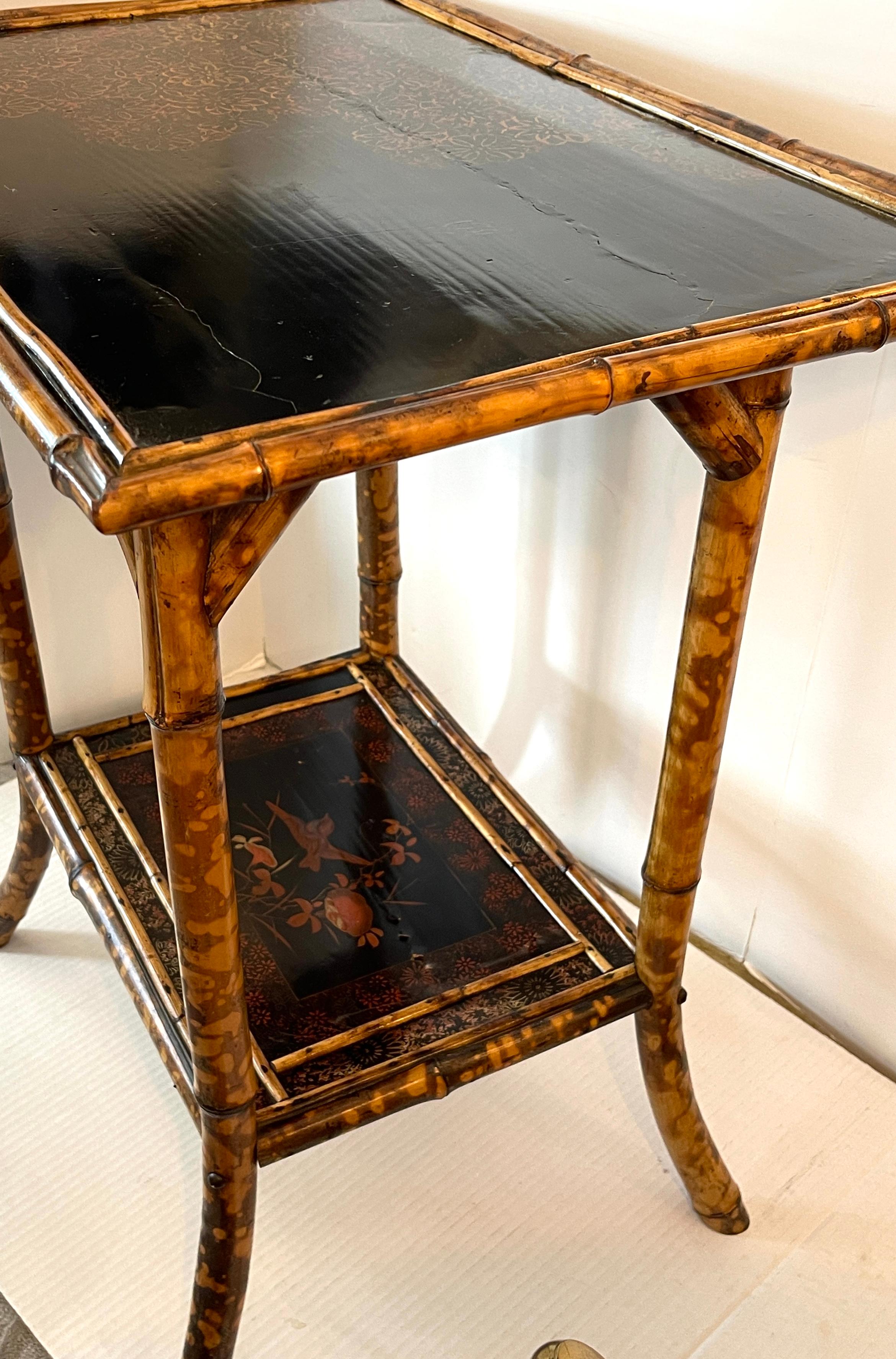 Antique French 19Th. C. Tortoiseshell Bamboo & Lacquer Two Tier  Side Table 3