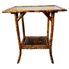 Antique French 19Th. C. Tortoiseshell Bamboo & Lacquer Two Tier  Side Table