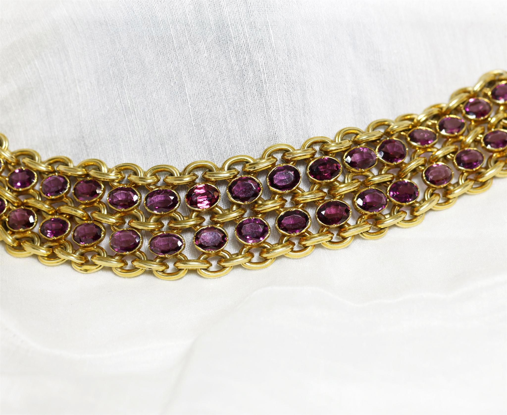 Women's Antique French 19th Century 18 Karat Gold and Garnets Bracelet