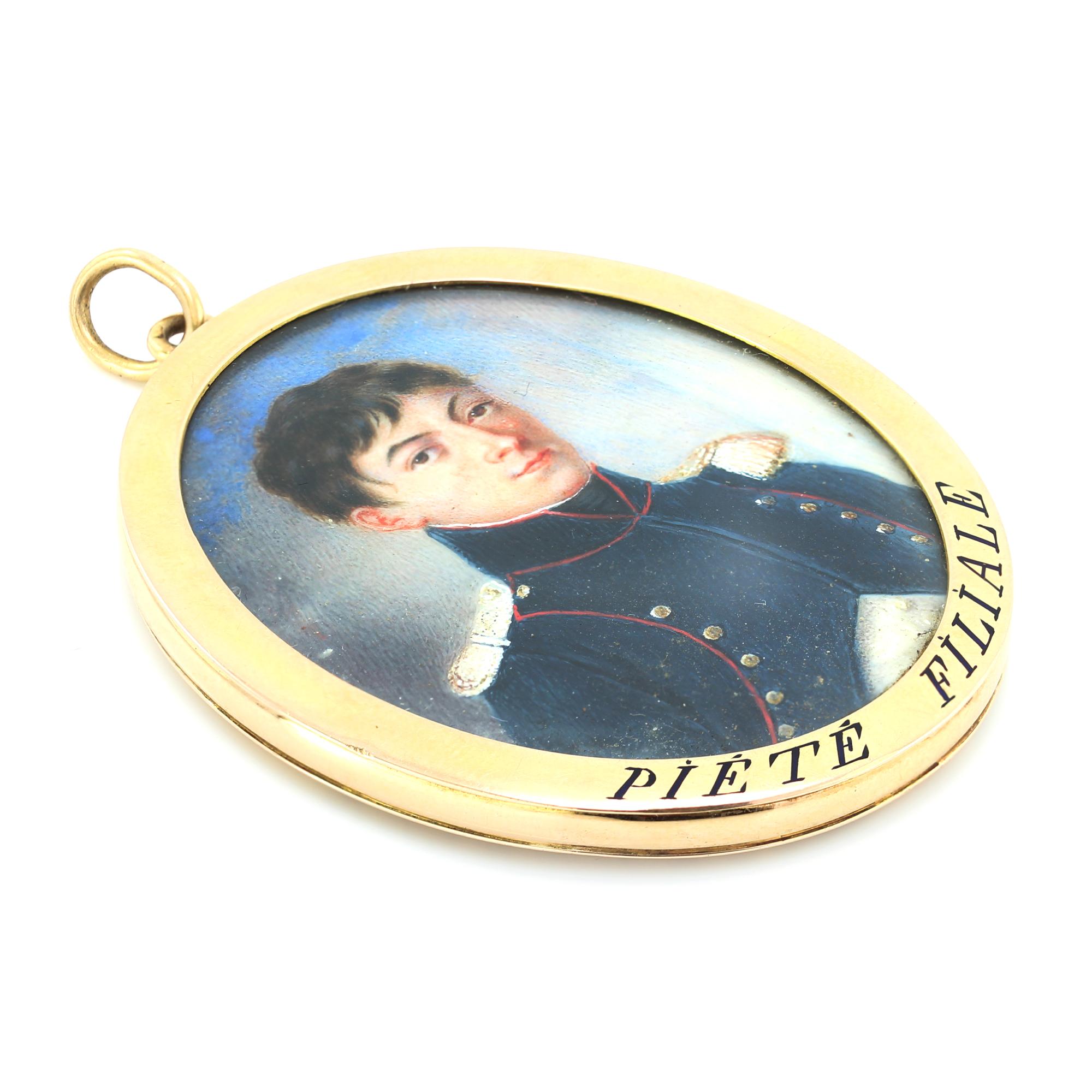 Women's or Men's Antique French 19th Century 18kt Gold Pendant Miniature with Painting For Sale