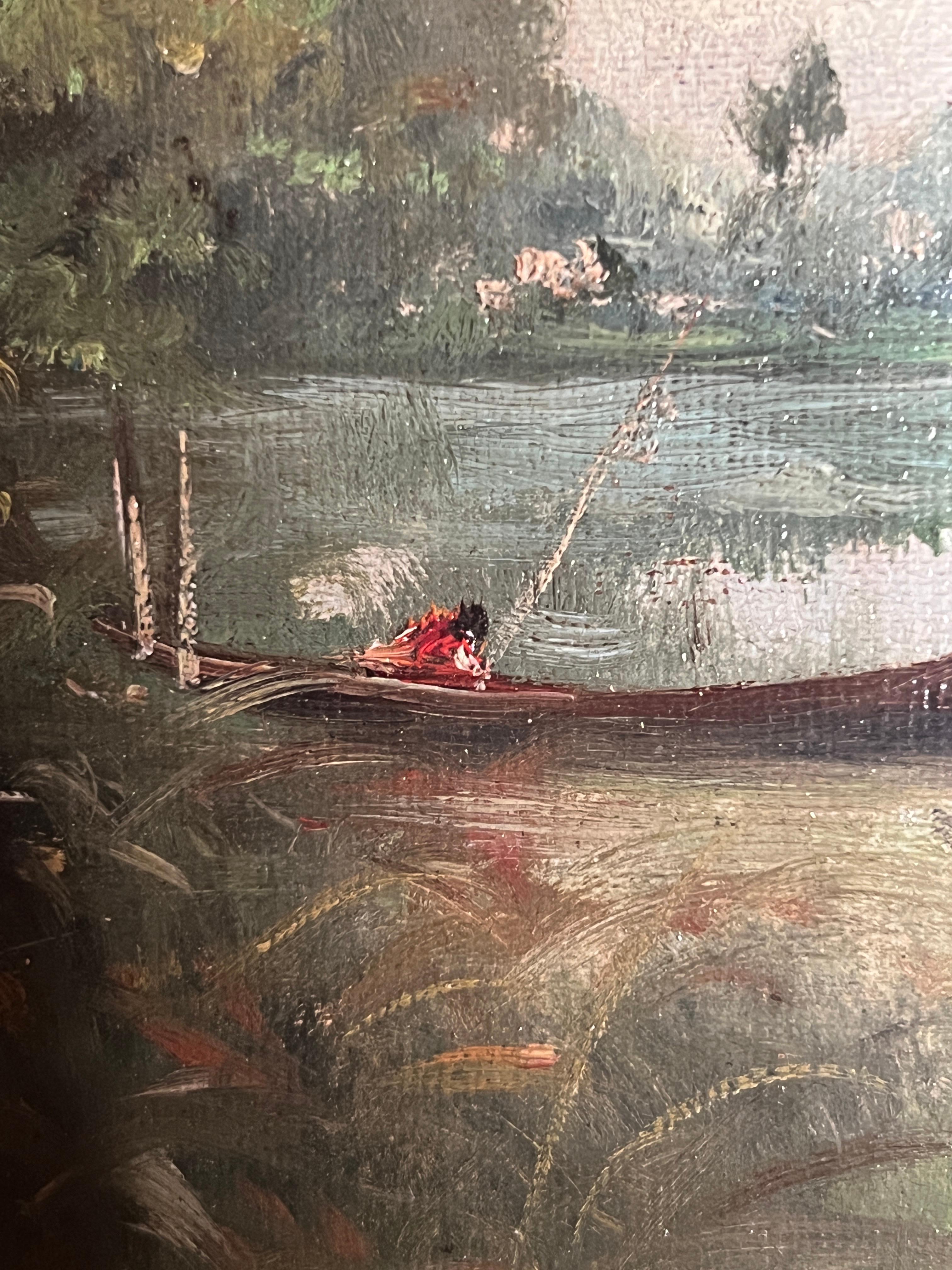 Antique French 19th Century Barbizon School Oil on Canvas Landscape Painting. For Sale 1