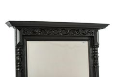 Antique French 19th Century Black Oak Renaissance Mirror with Beveled Edge