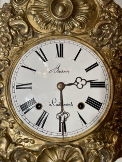 Antique French 19th Century Brass Wag at the Wall Clock and Pendulum