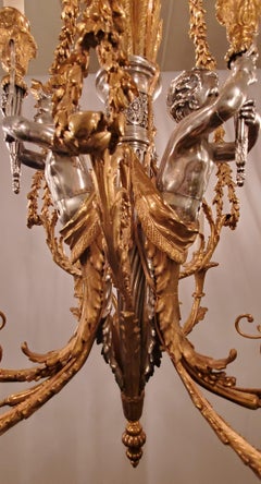 Antique French 19th Century Bronze and Silver Chandelier