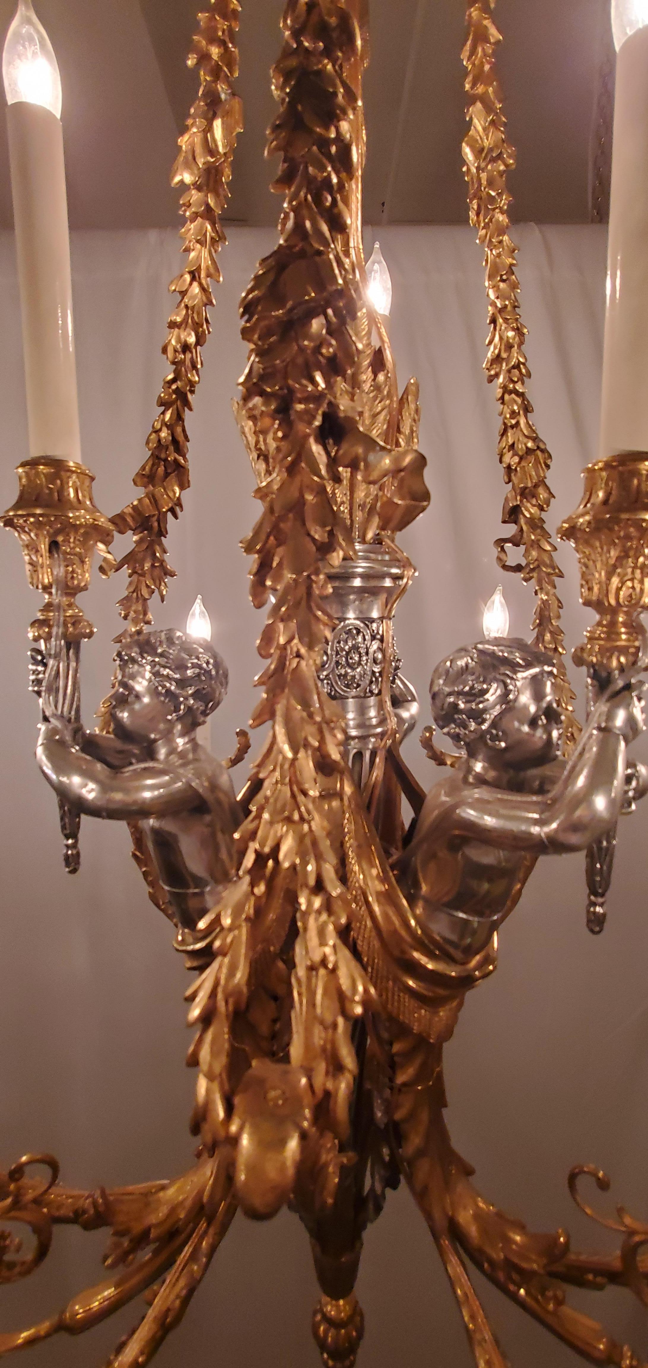 Antique French 19th Century Bronze and Silver Chandelier For Sale 1
