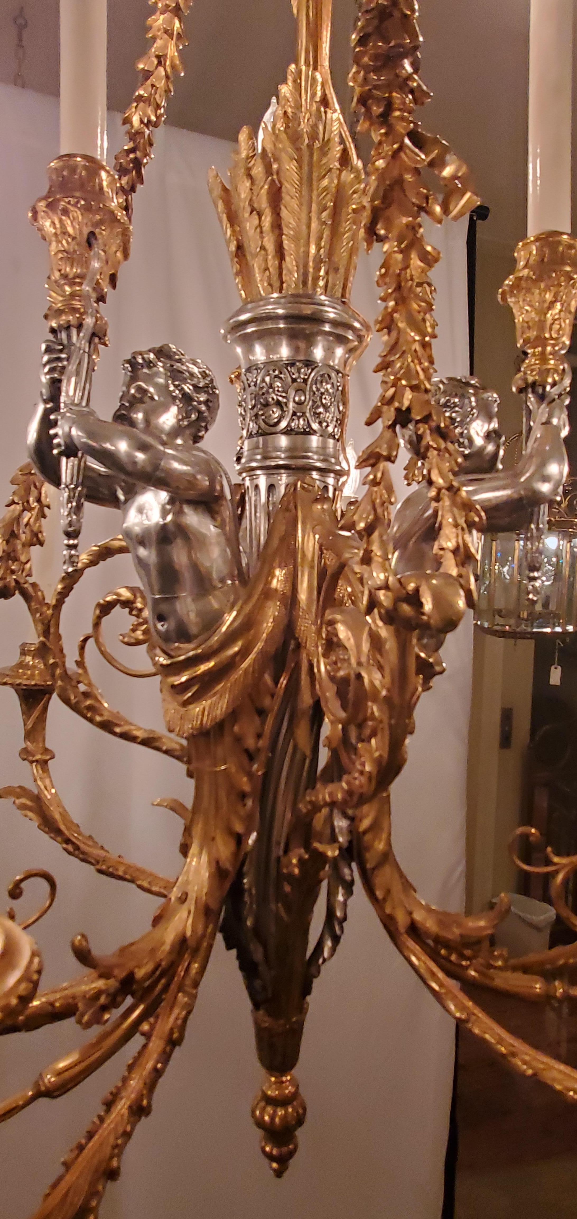 Antique French 19th Century Bronze and Silver Chandelier For Sale 3