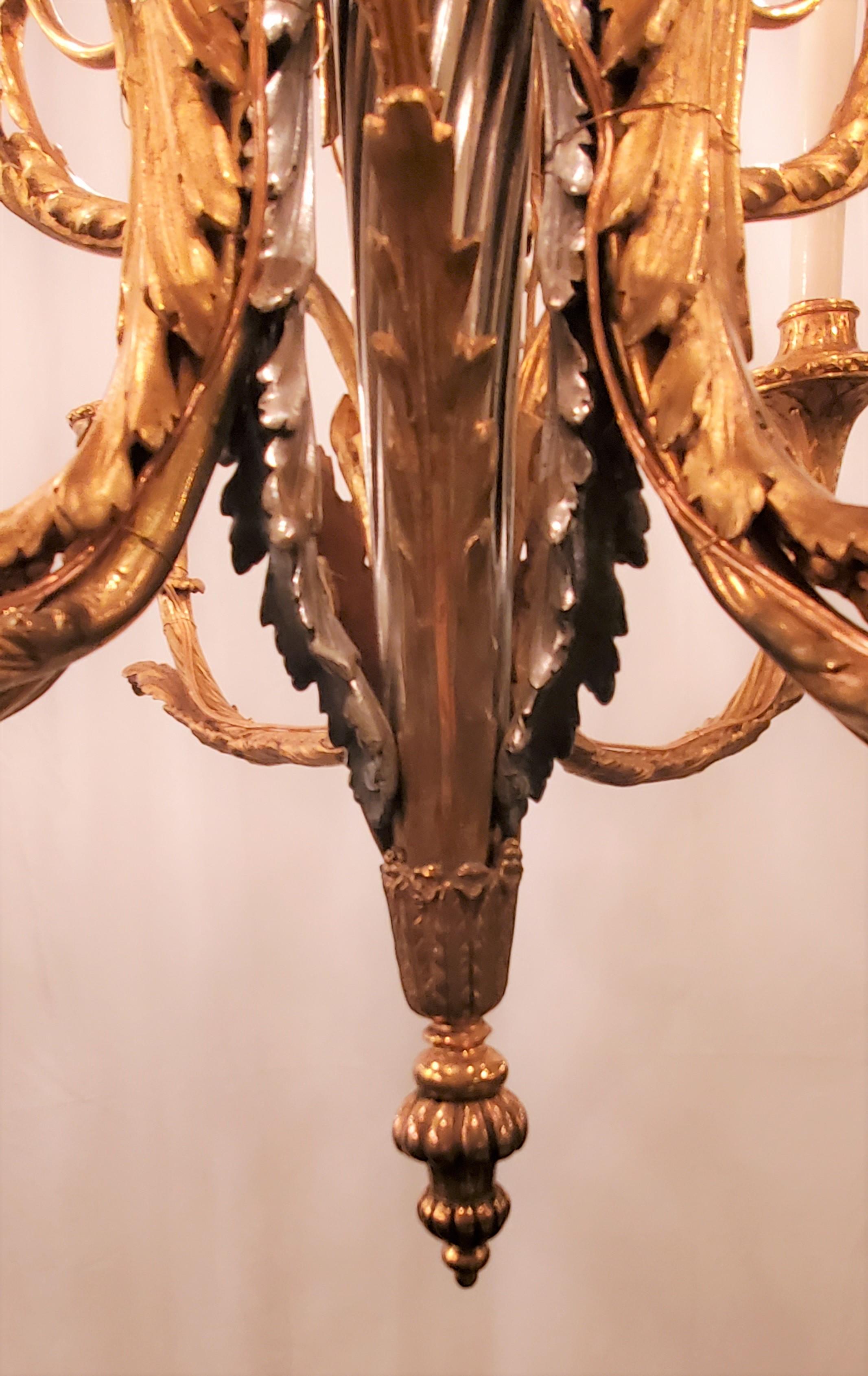 Antique French 19th Century Bronze and Silver Chandelier For Sale 4