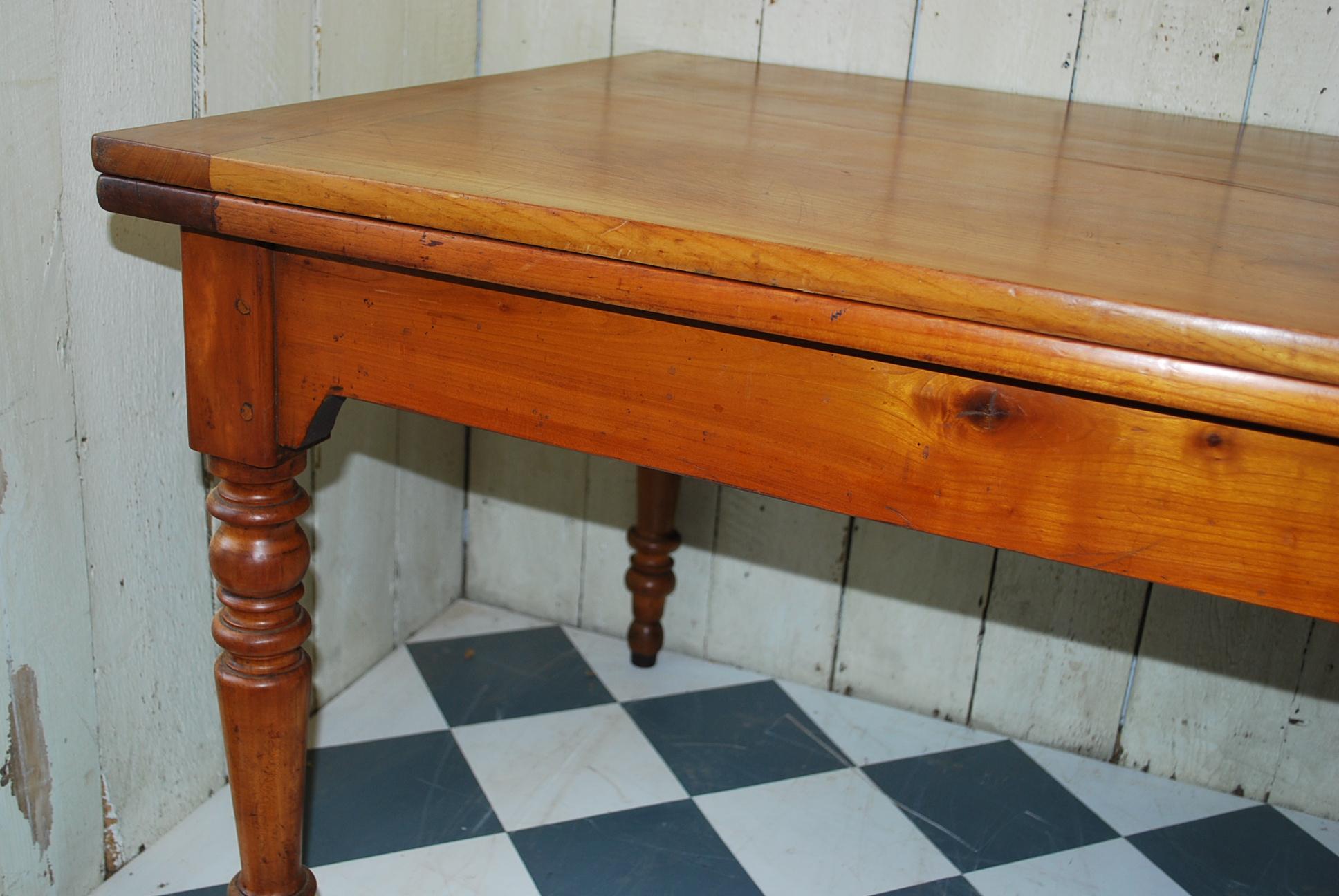 French Provincial Antique French 19th Century Cherrywood Extending Farmhouse Kitchen Dining Table For Sale