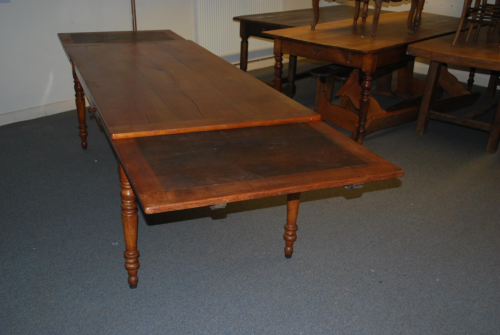 Antique French 19th Century Cherrywood Extending Farmhouse Kitchen Dining Table For Sale 2
