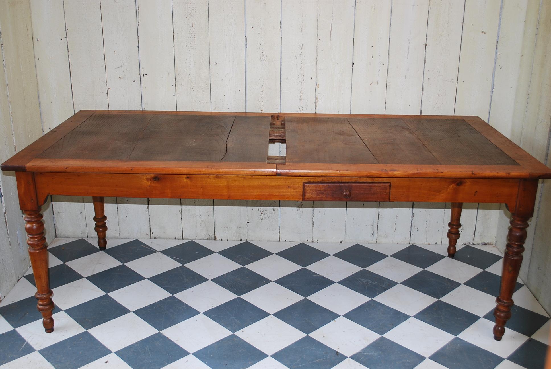 Antique French 19th Century Cherrywood Extending Farmhouse Kitchen Dining Table For Sale 3