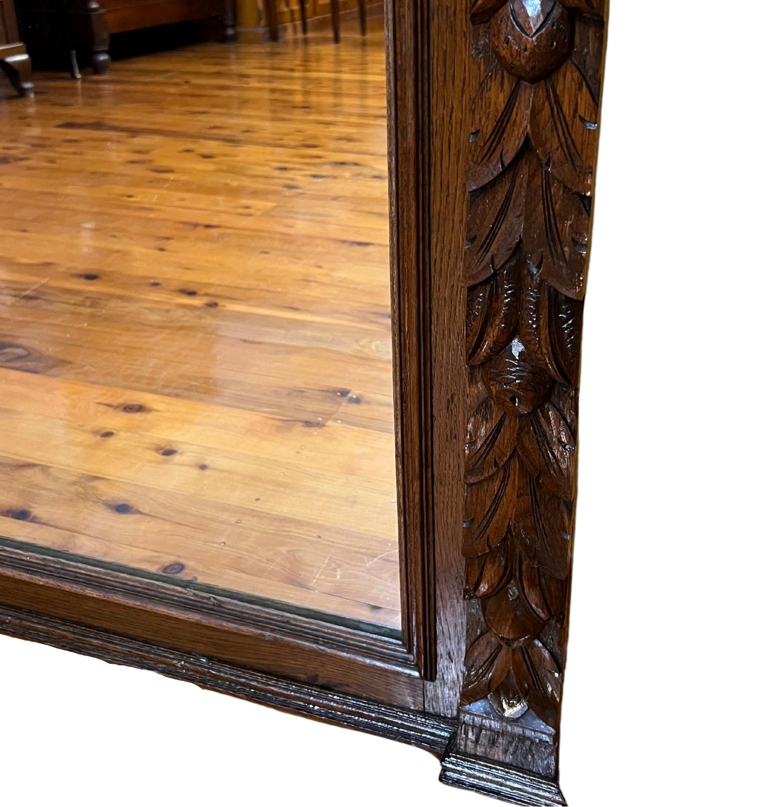 Antique French 19th Century Detail Carved Oak with Lion Heads Mirror For Sale 2