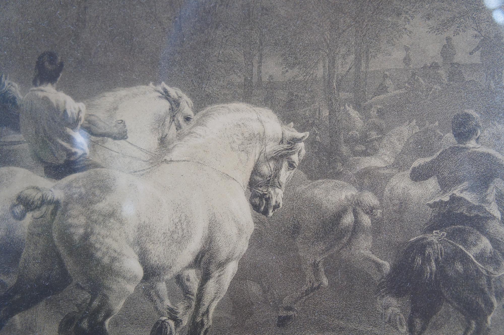 Antique French 19th Century Equestrian Horse Fair Etching by Rosa Bonheur 36