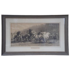 Antique French 19th Century Equestrian Horse Fair Etching by Rosa Bonheur 36"