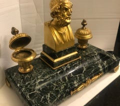 Antique French 19th Century Gilt Bronze and Marble Double Inkwell Ink Stand